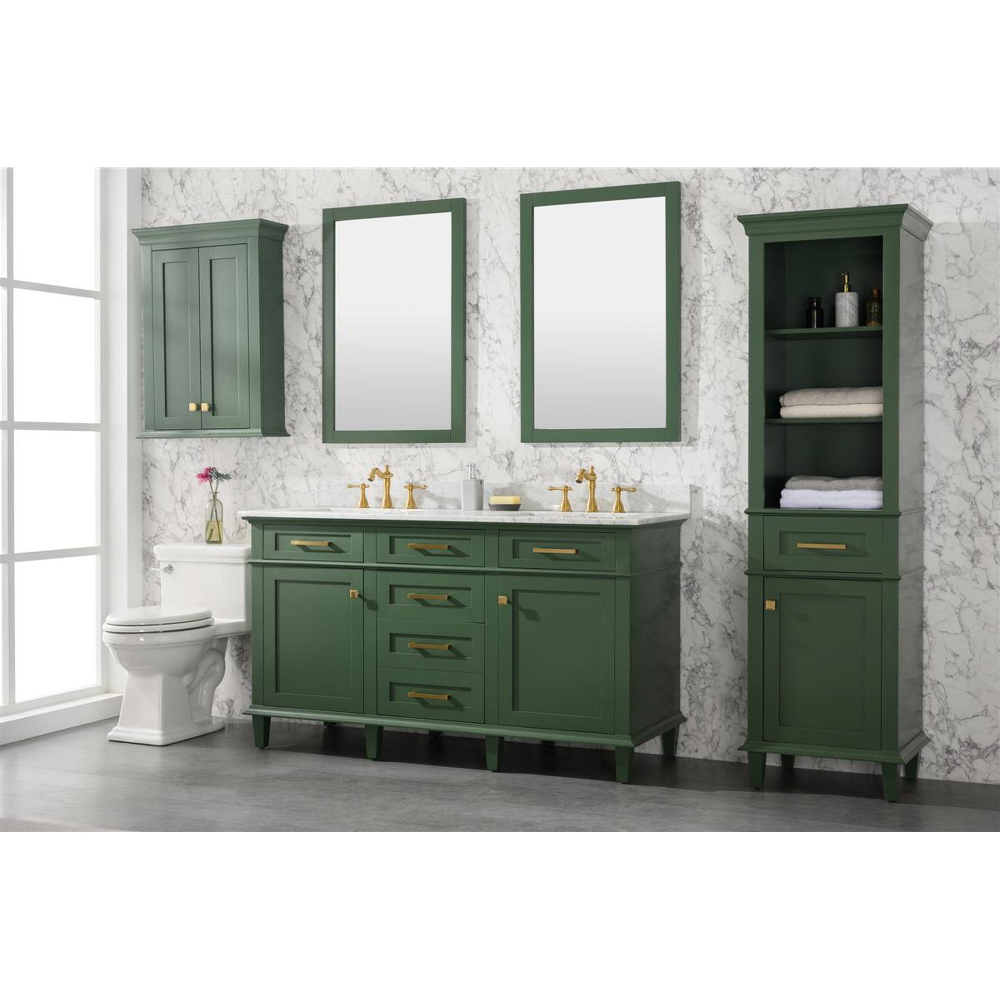 Legion Furniture 60" Vogue Green Finish Double Sink Vanity Cabinet With Carrara White Top