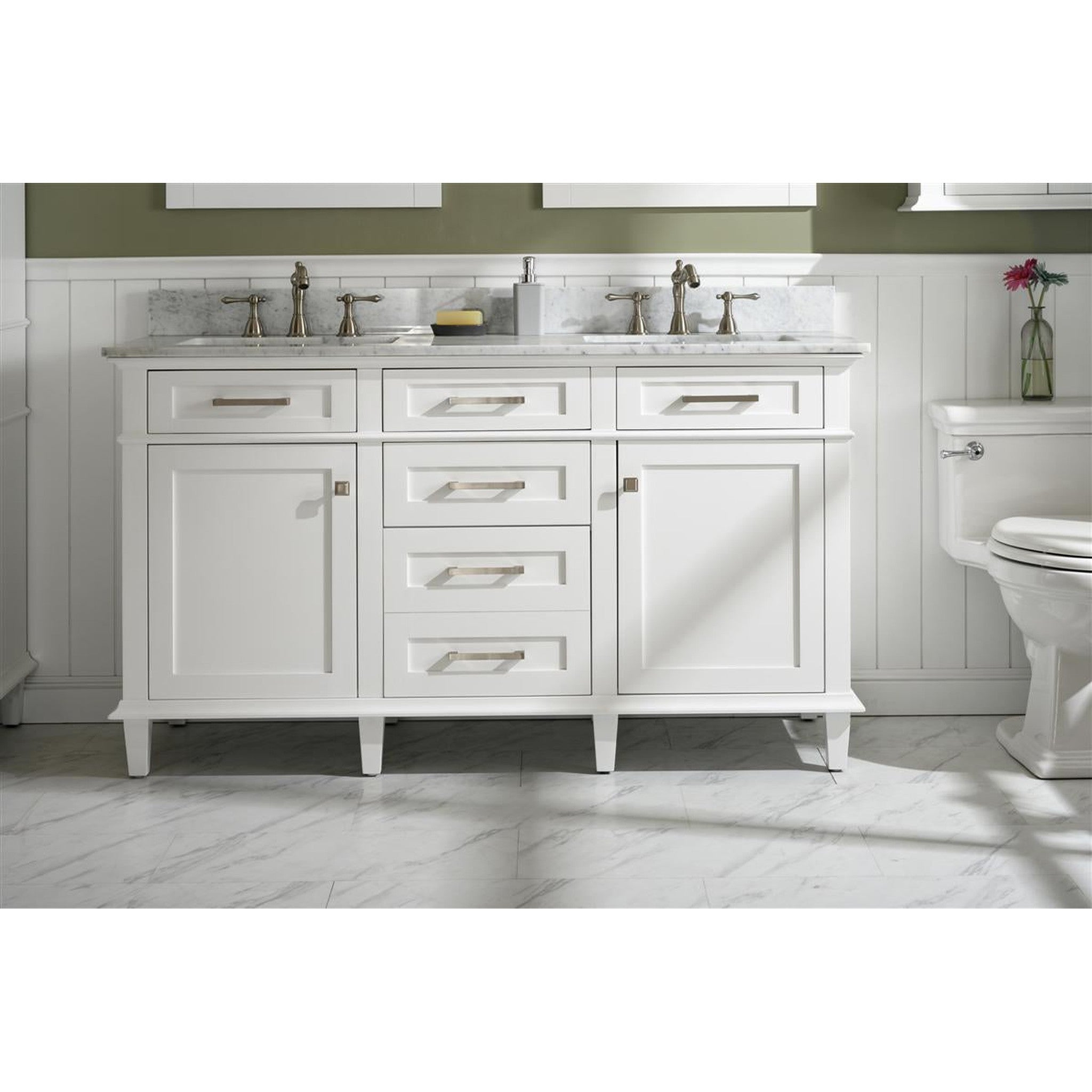 Legion Furniture 60" White Finish Double Sink Vanity Cabinet With Carrara White Top VENDOR