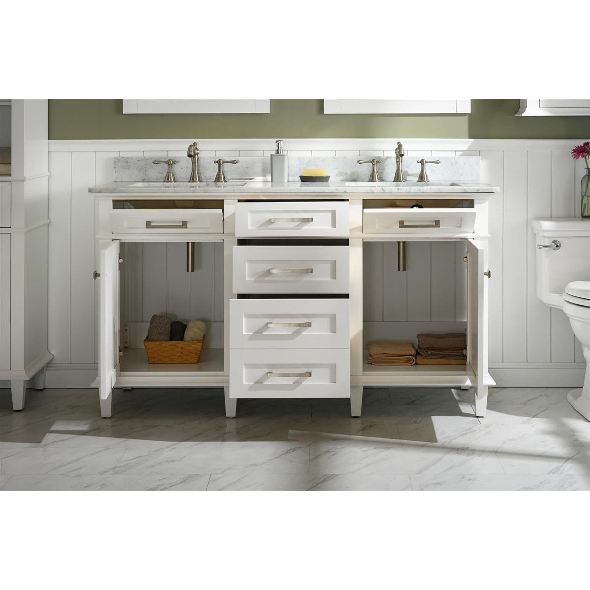 Legion Furniture 60" White Finish Double Sink Vanity Cabinet With Carrara White Top VENDOR