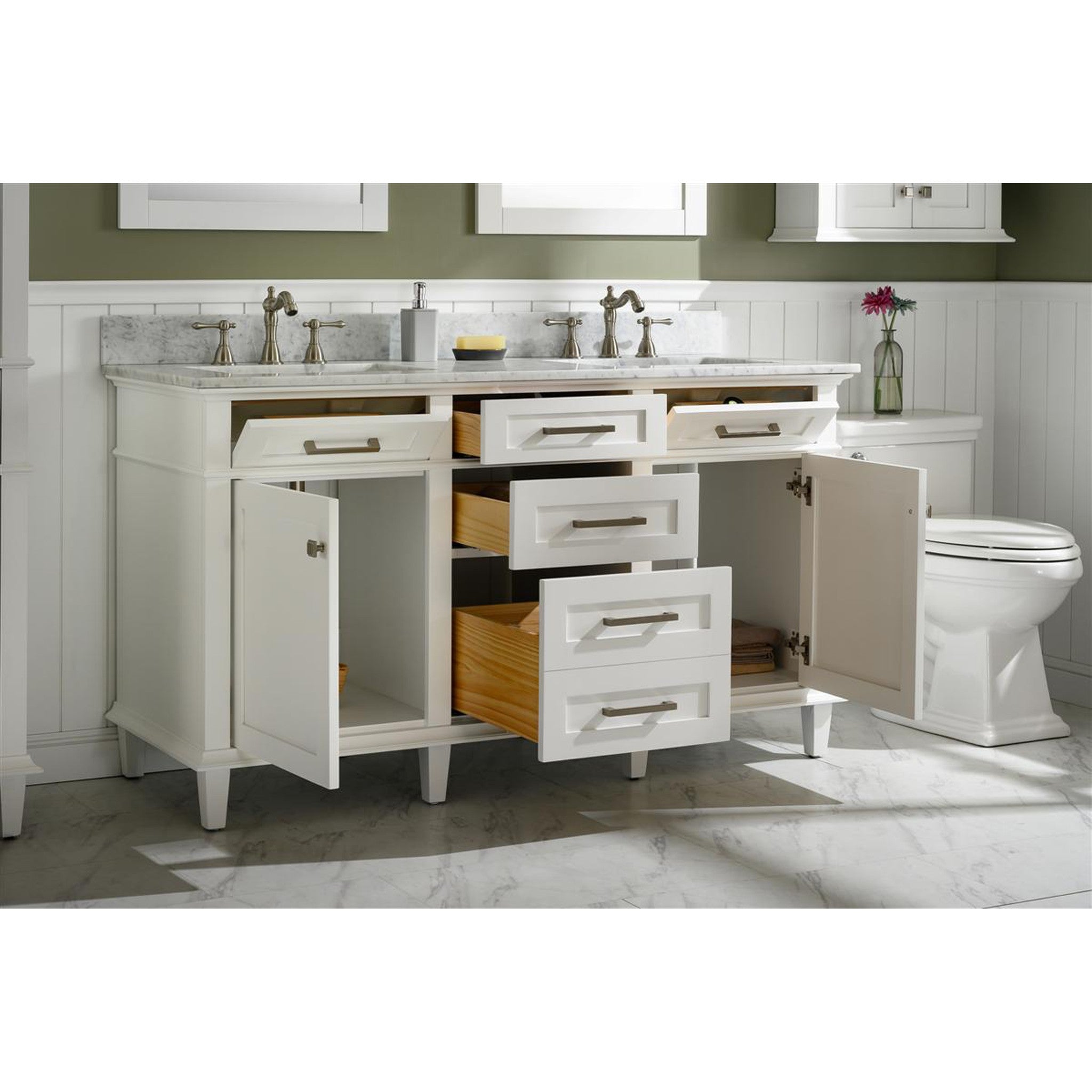 Legion Furniture 60" White Finish Double Sink Vanity Cabinet With Carrara White Top VENDOR