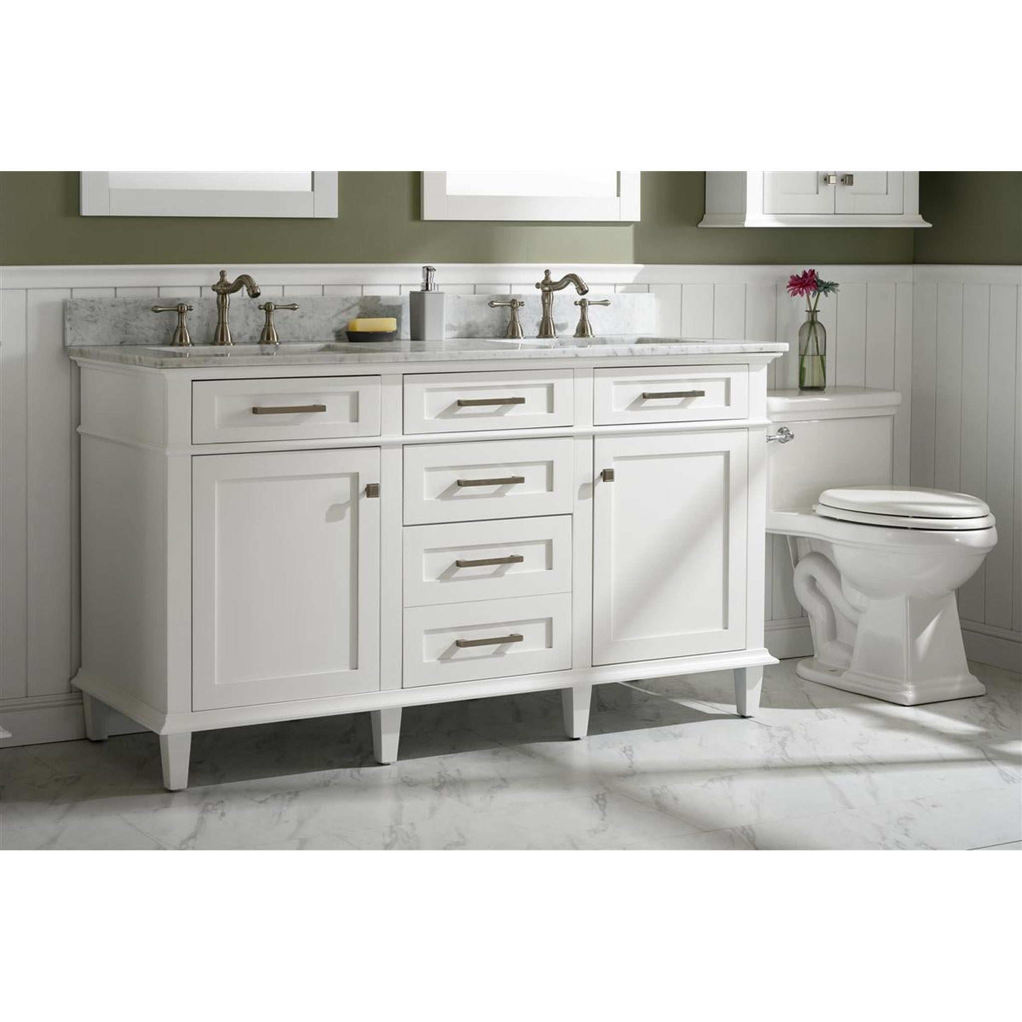 Legion Furniture 60" White Finish Double Sink Vanity Cabinet With Carrara White Top VENDOR