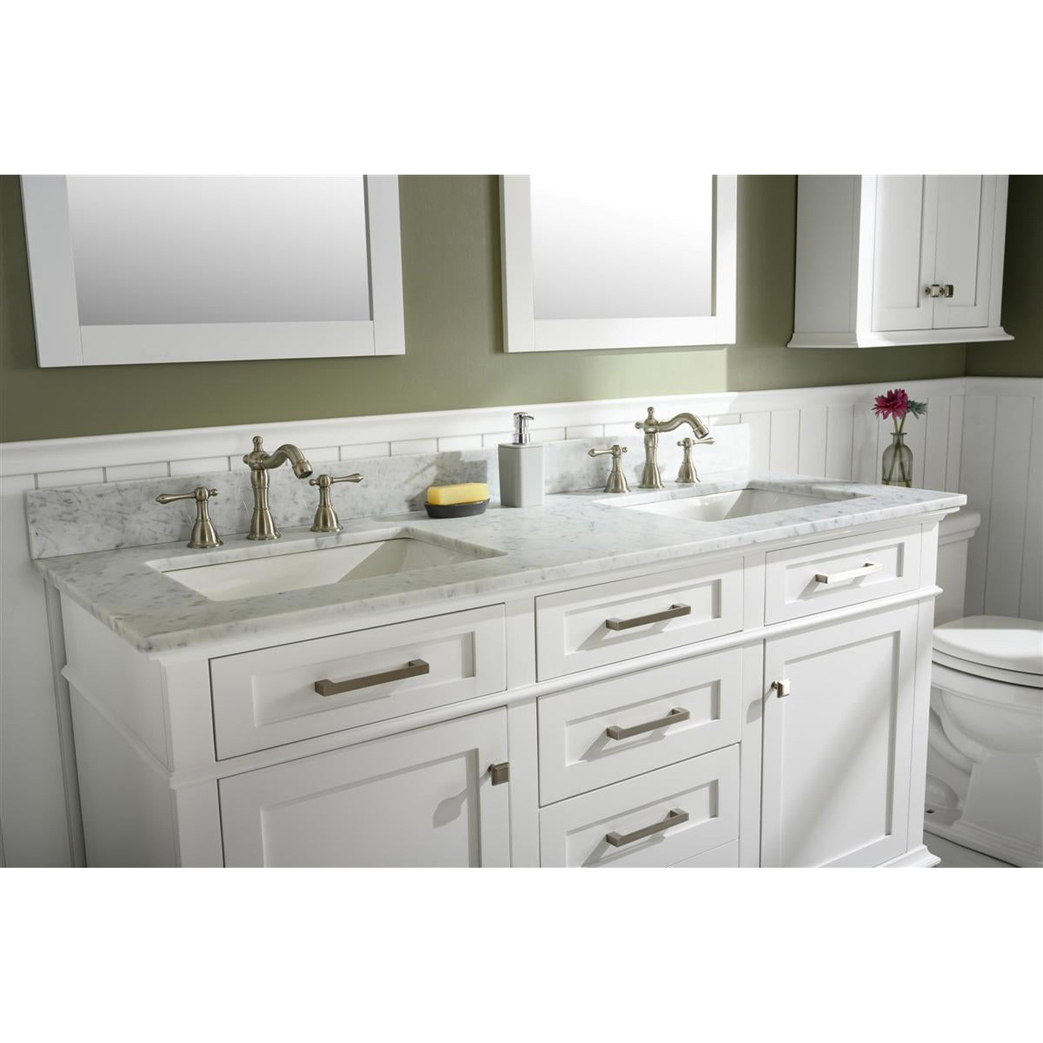 Legion Furniture 60" White Finish Double Sink Vanity Cabinet With Carrara White Top VENDOR