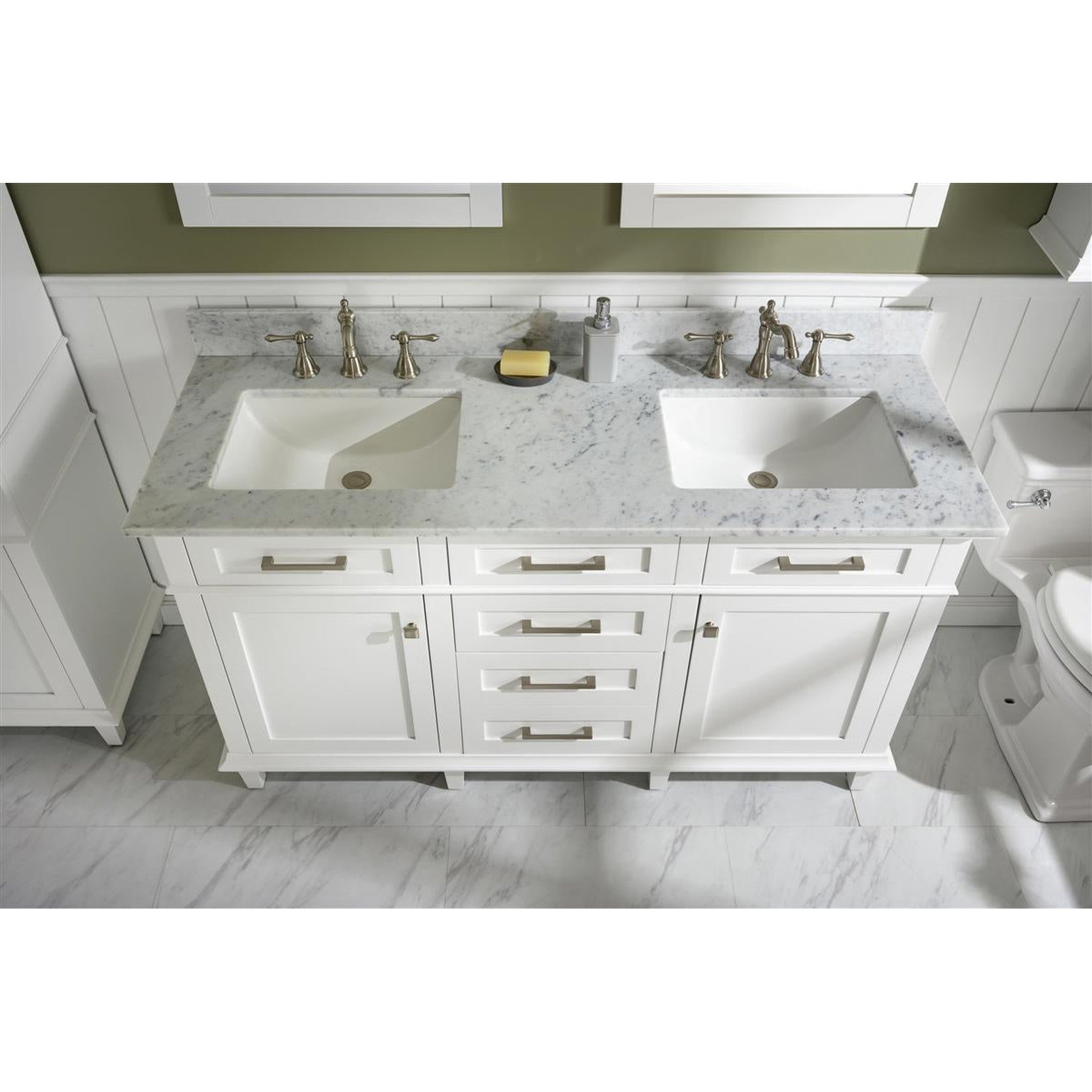 Legion Furniture 60" White Finish Double Sink Vanity Cabinet With Carrara White Top VENDOR