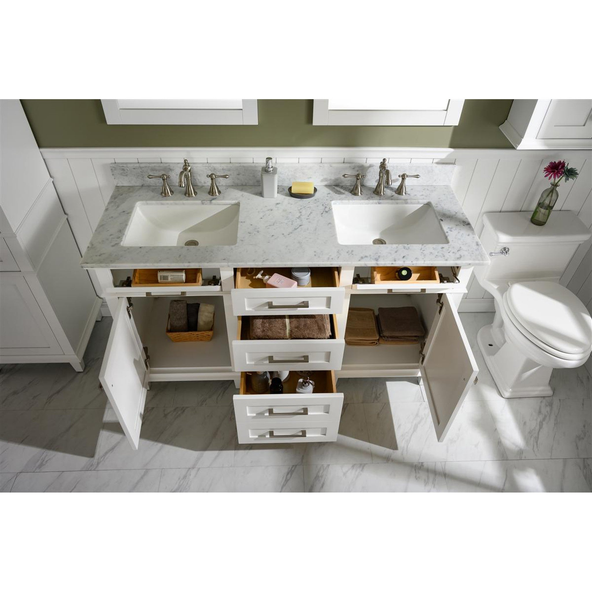 Legion Furniture 60" White Finish Double Sink Vanity Cabinet With Carrara White Top VENDOR