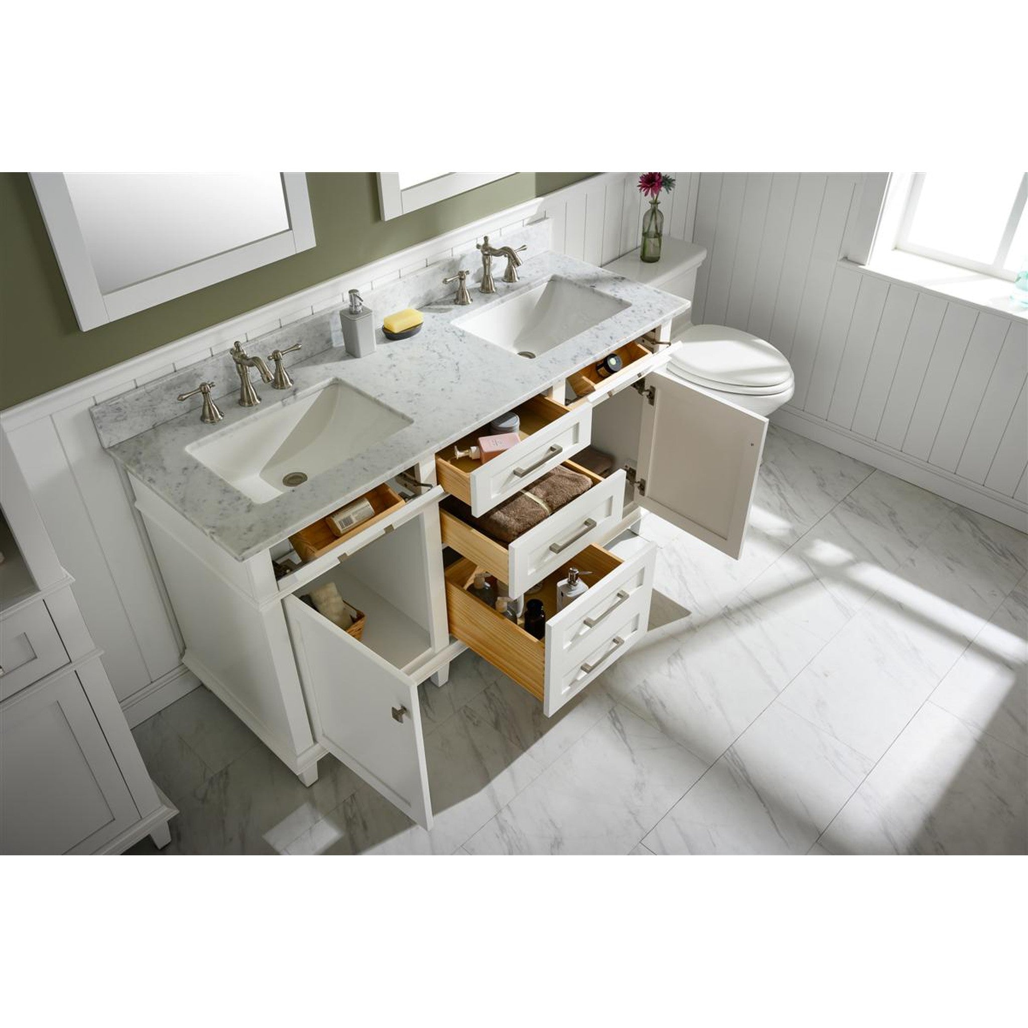 Legion Furniture 60" White Finish Double Sink Vanity Cabinet With Carrara White Top VENDOR