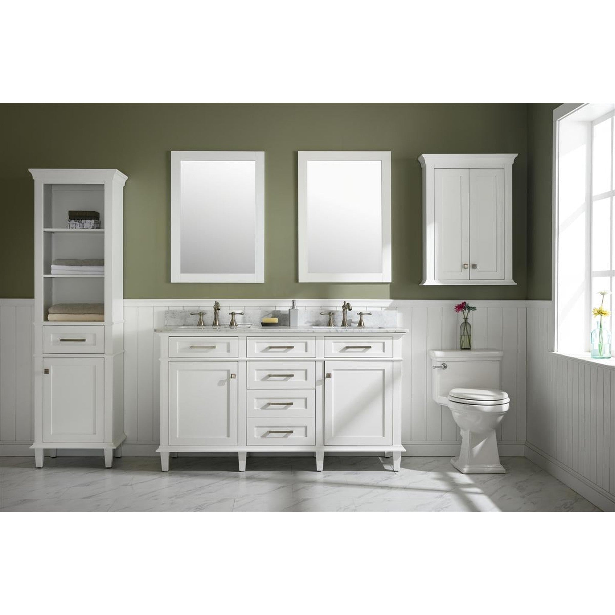 Legion Furniture 60" White Finish Double Sink Vanity Cabinet With Carrara White Top VENDOR