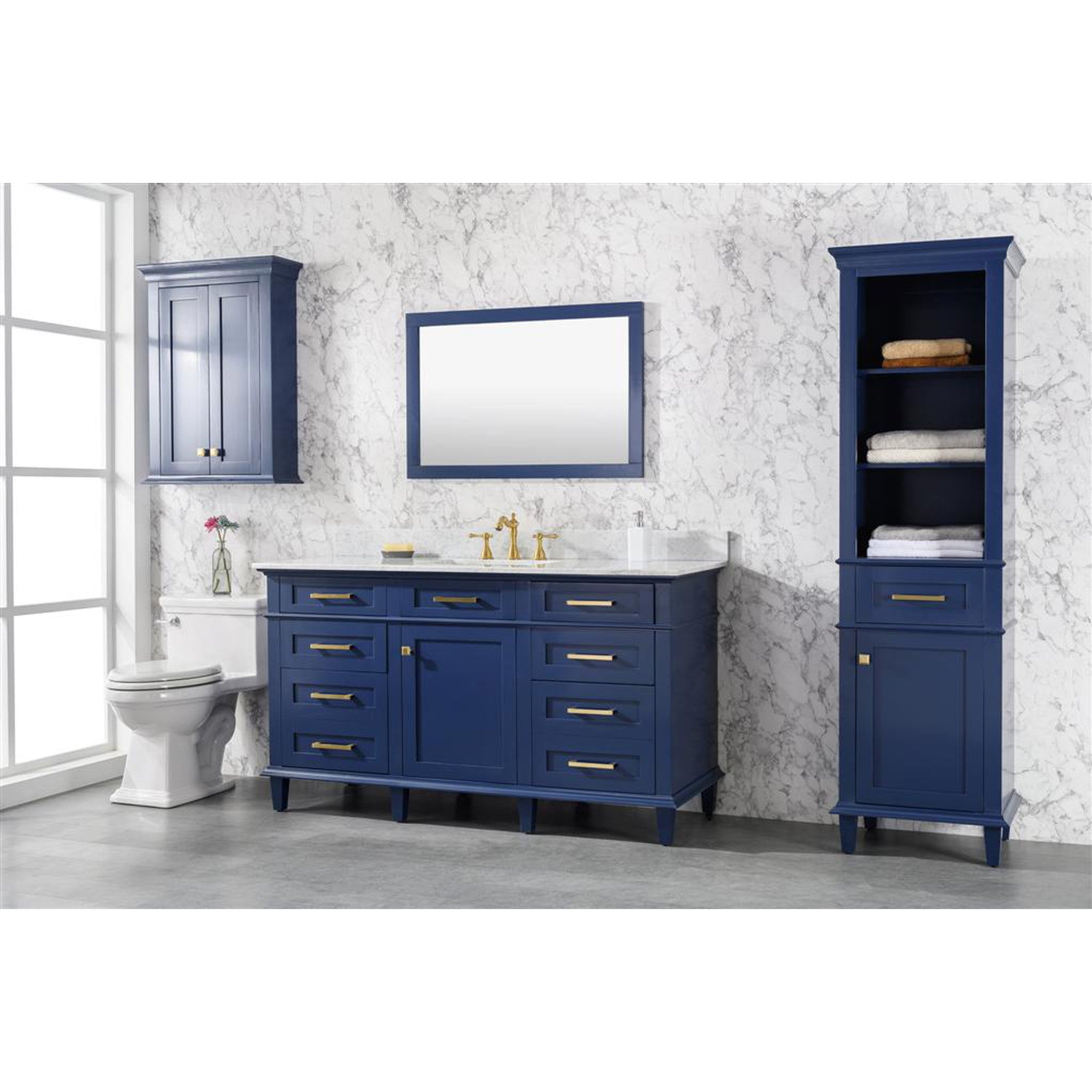 Legion Furniture 60" Blue Finish Single Sink Vanity Cabinet With Carrara White Top