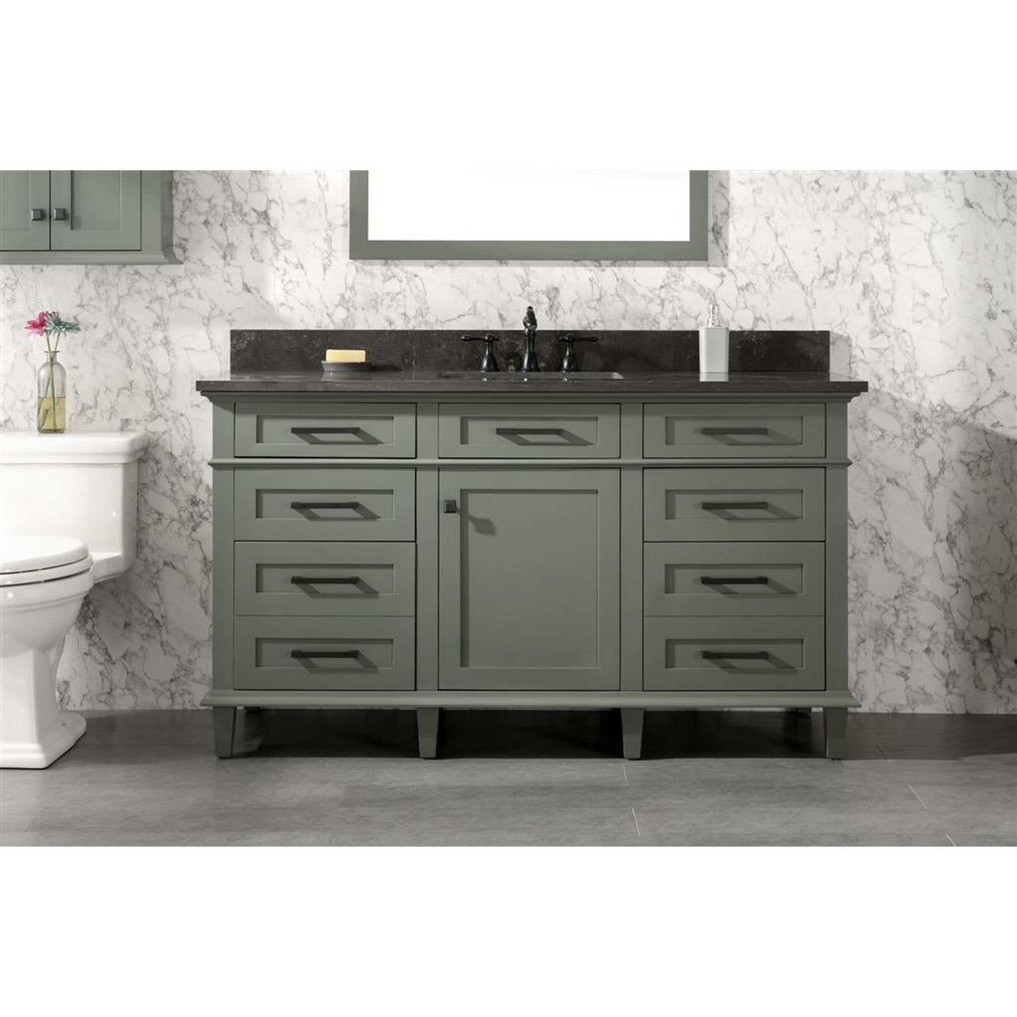 Legion Furniture 60" Pewter Green Finish Single Sink Vanity Cabinet With Blue Lime Stone Top