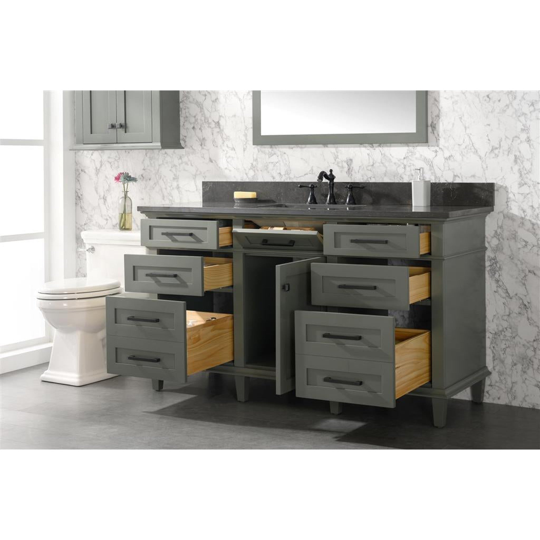 Legion Furniture 60" Pewter Green Finish Single Sink Vanity Cabinet With Blue Lime Stone Top