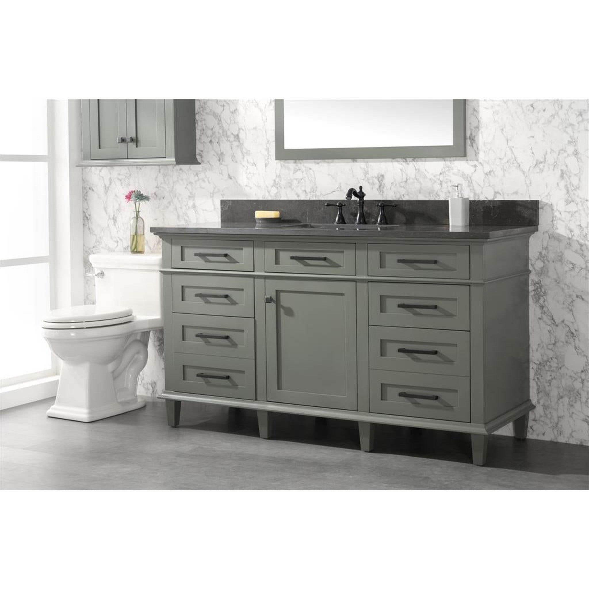 Legion Furniture 60" Pewter Green Finish Single Sink Vanity Cabinet With Blue Lime Stone Top