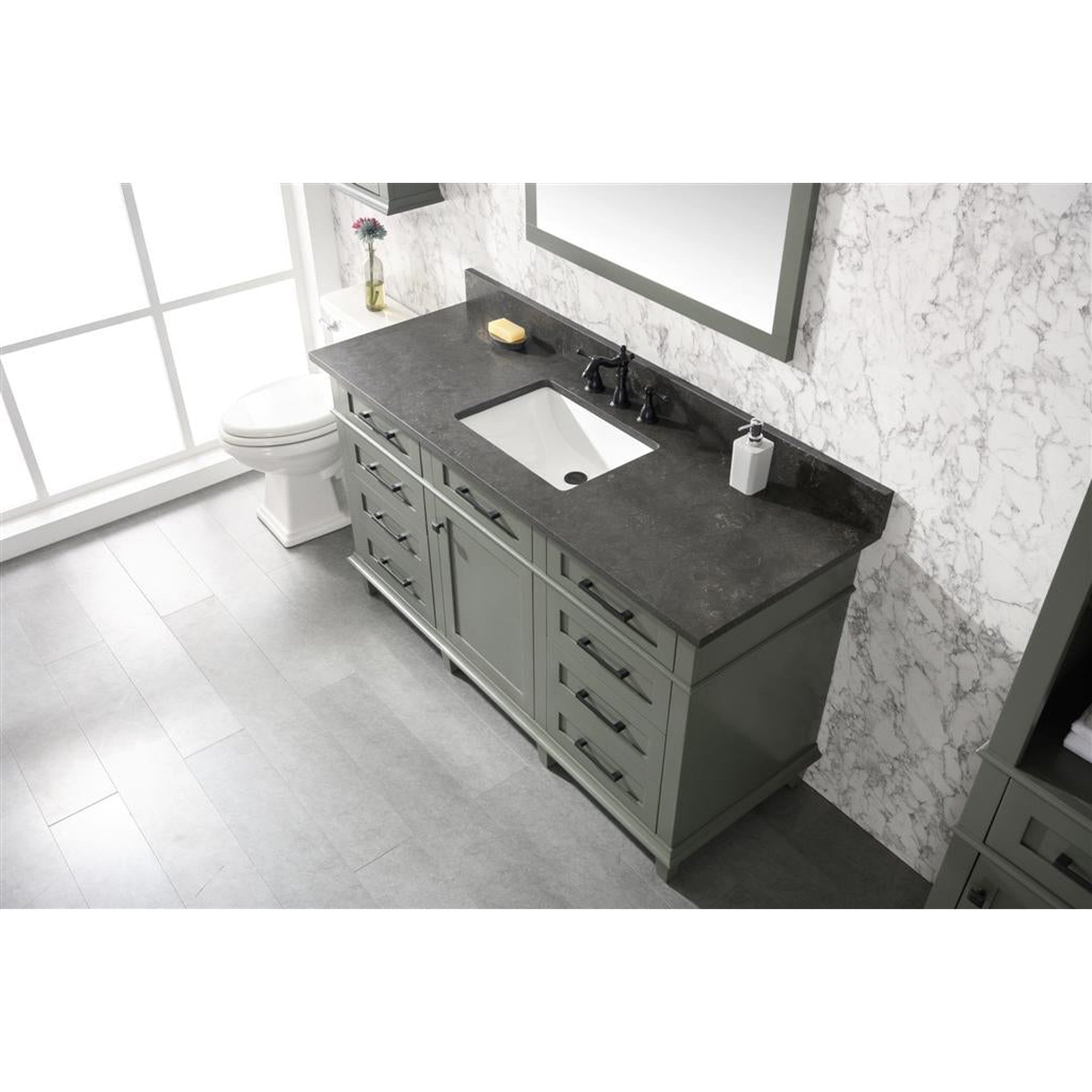 Legion Furniture 60" Pewter Green Finish Single Sink Vanity Cabinet With Blue Lime Stone Top