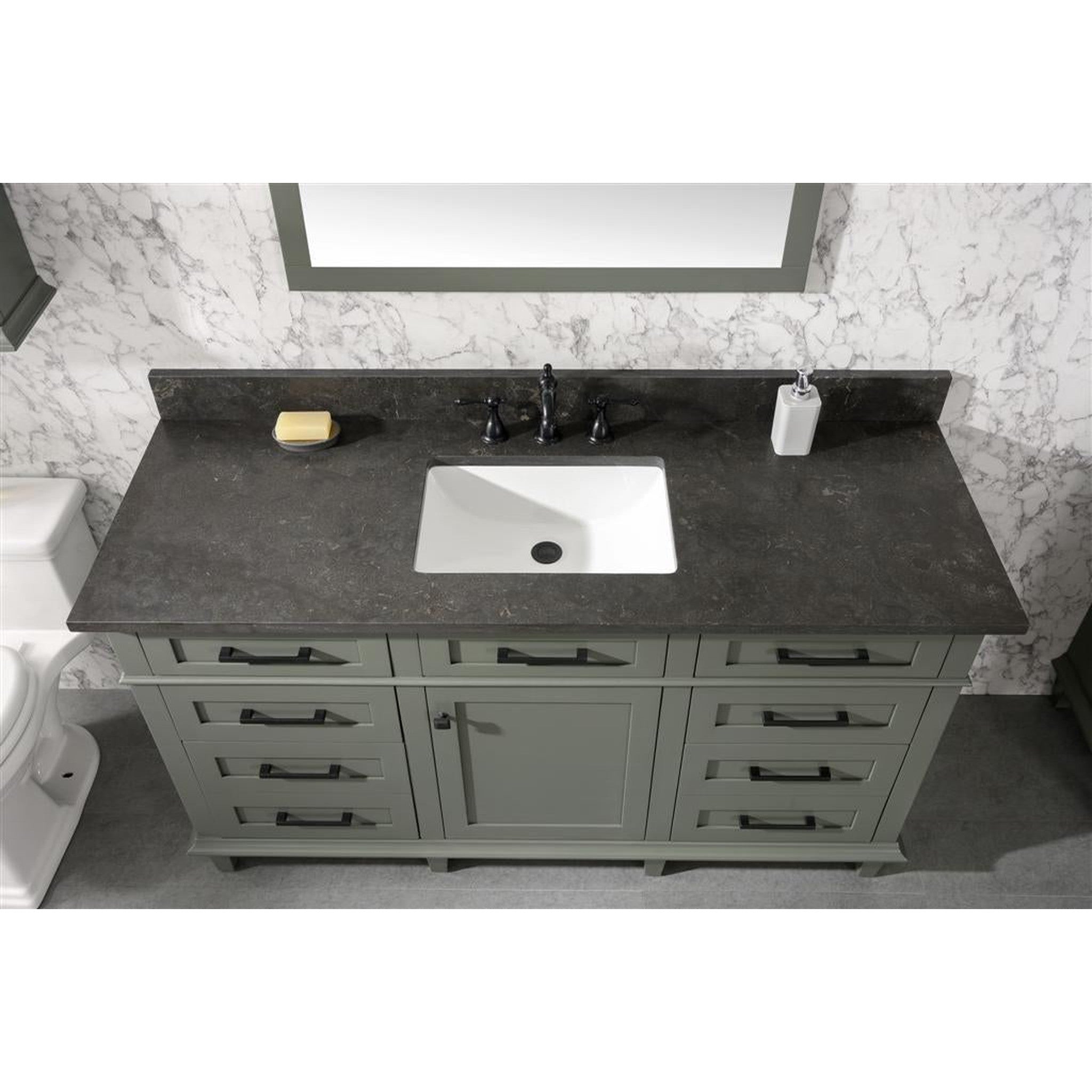 Legion Furniture 60" Pewter Green Finish Single Sink Vanity Cabinet With Blue Lime Stone Top