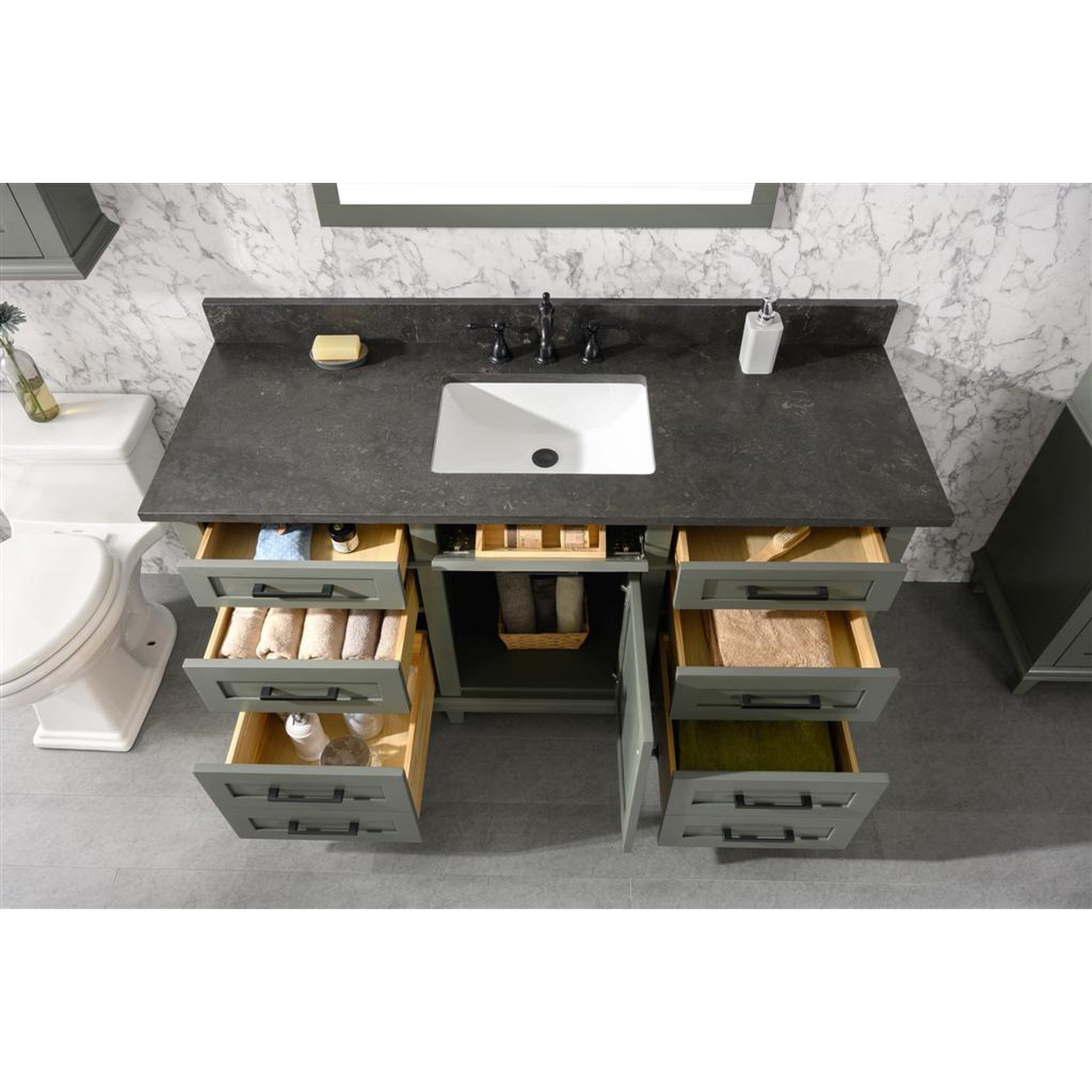 Legion Furniture 60" Pewter Green Finish Single Sink Vanity Cabinet With Blue Lime Stone Top