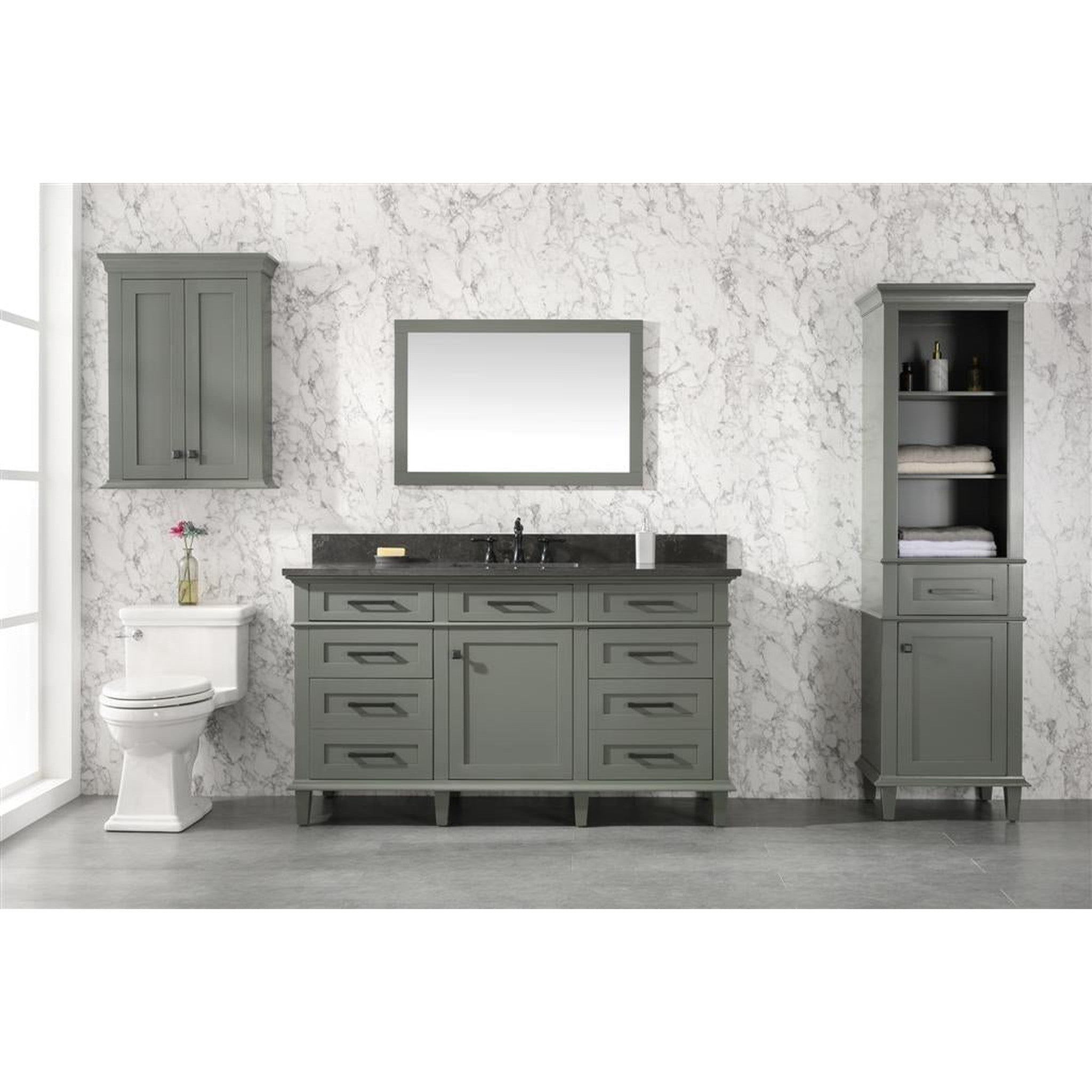 Legion Furniture 60" Pewter Green Finish Single Sink Vanity Cabinet With Blue Lime Stone Top