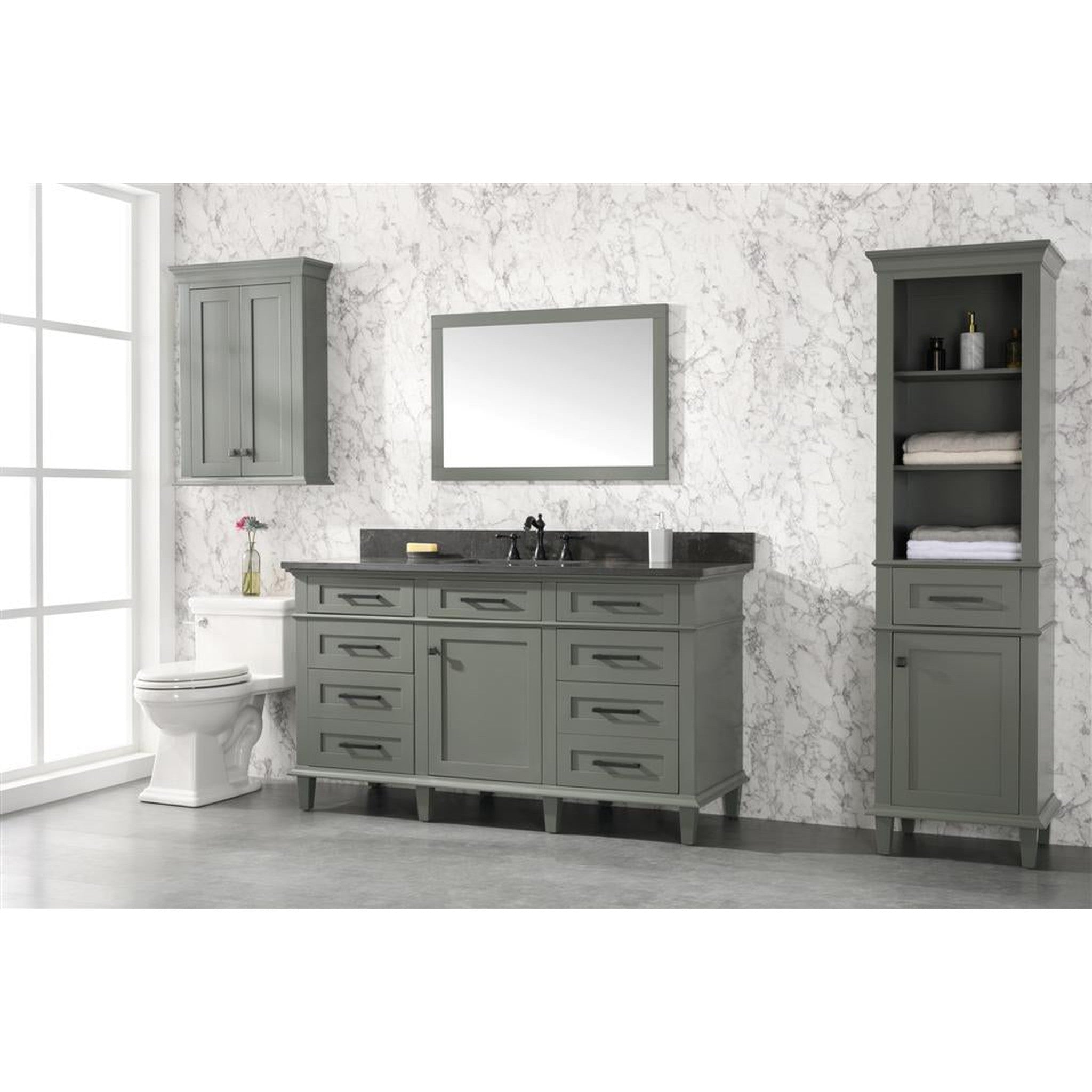 Legion Furniture 60" Pewter Green Finish Single Sink Vanity Cabinet With Blue Lime Stone Top