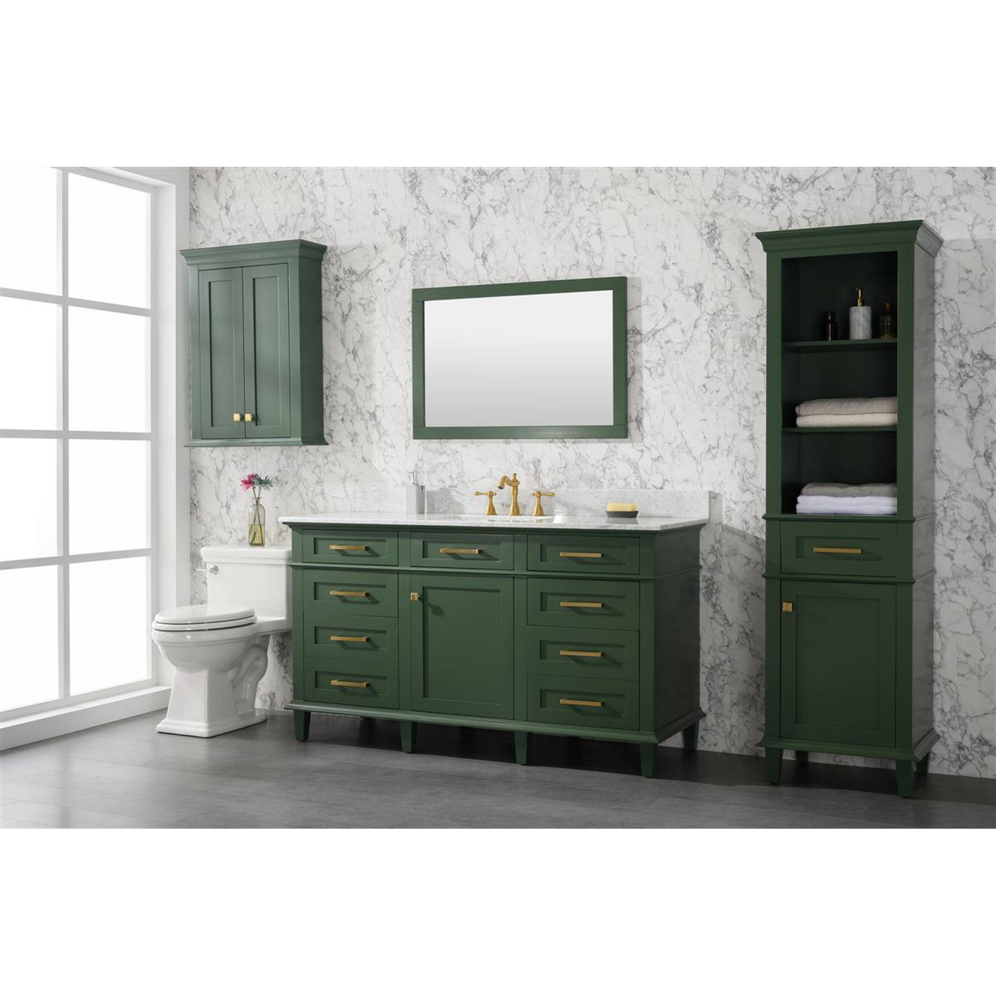 Legion Furniture 60" Vogue Green Finish Single Sink Vanity Cabinet With Carrara White Top