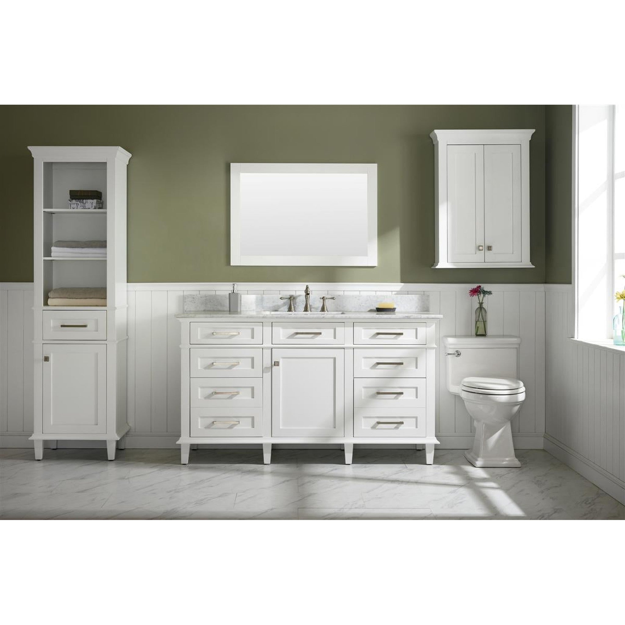 Legion Furniture 60" White Finish Single Sink Vanity Cabinet With Carrara White Top