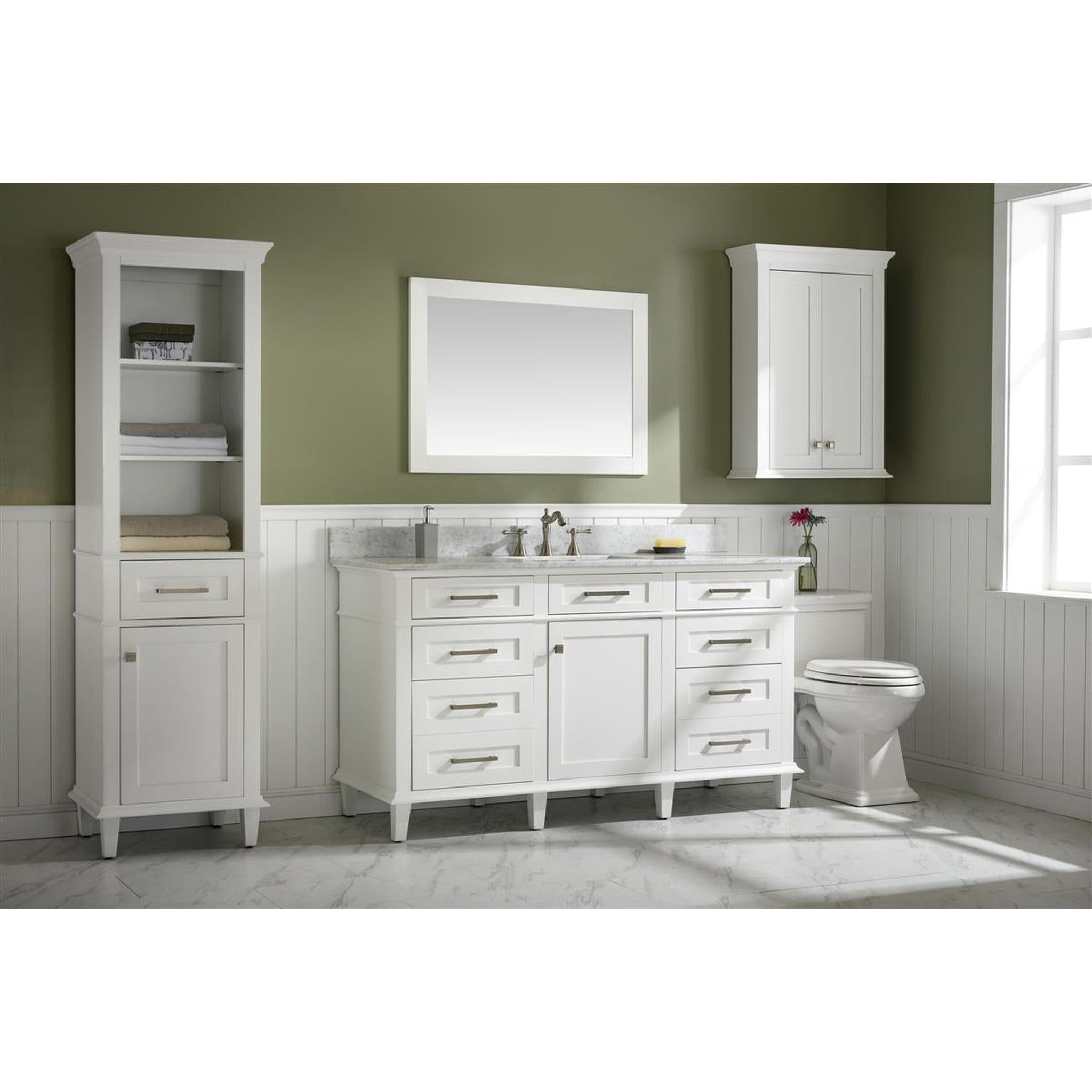 Legion Furniture 60" White Finish Single Sink Vanity Cabinet With Carrara White Top