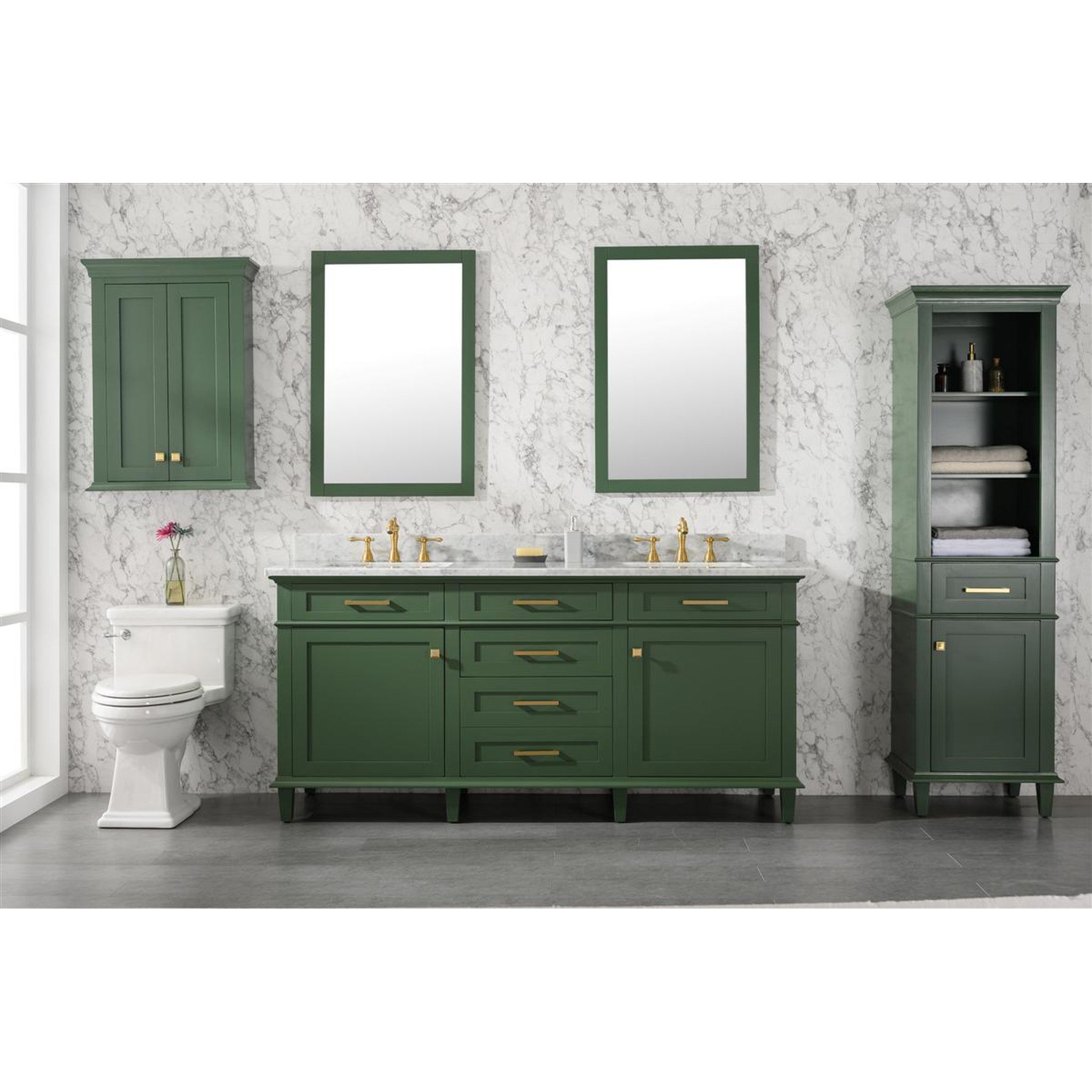 Legion Furniture 72" Vogue Green Double Single Sink Vanity Cabinet With Carrara White Top