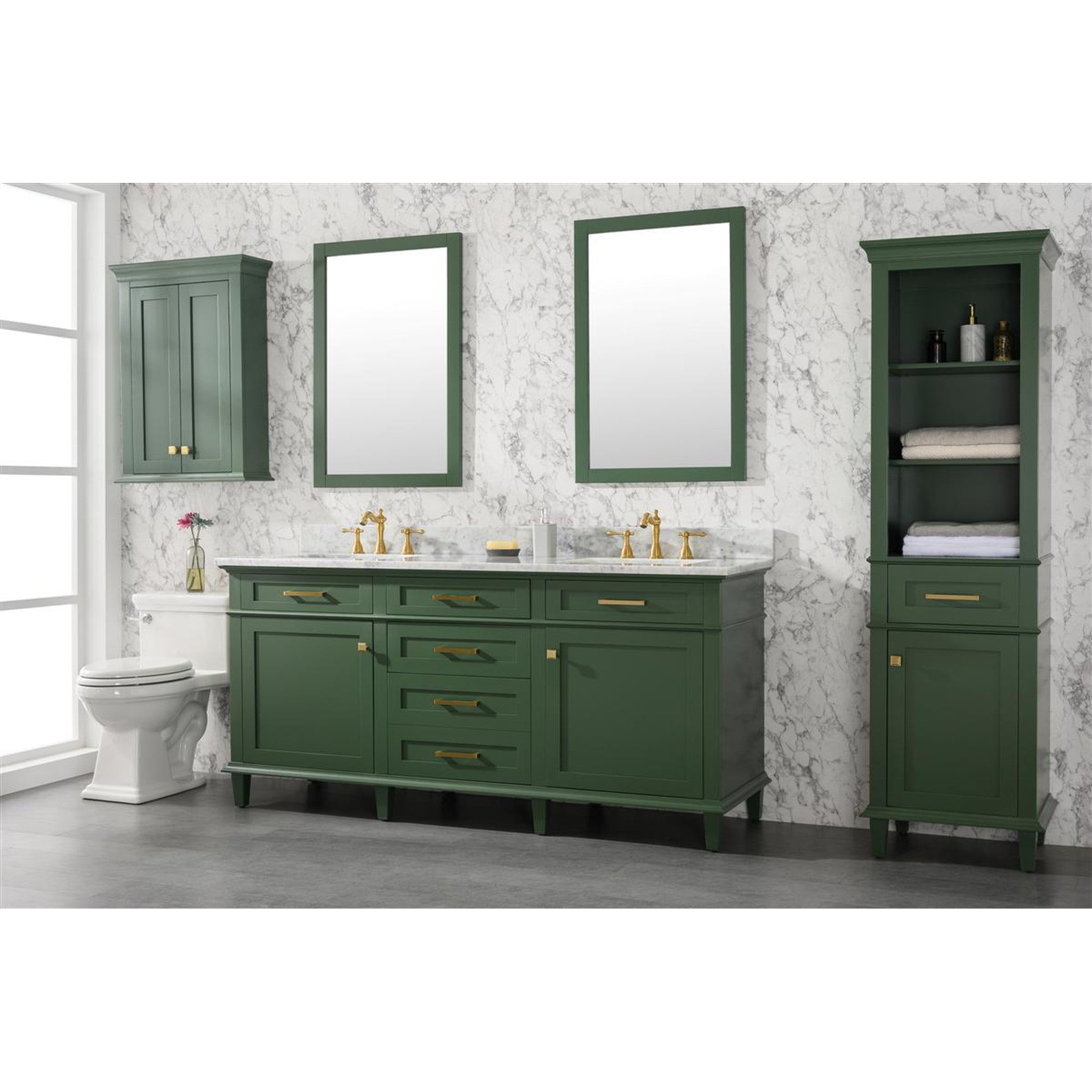 Legion Furniture 72" Vogue Green Double Single Sink Vanity Cabinet With Carrara White Top