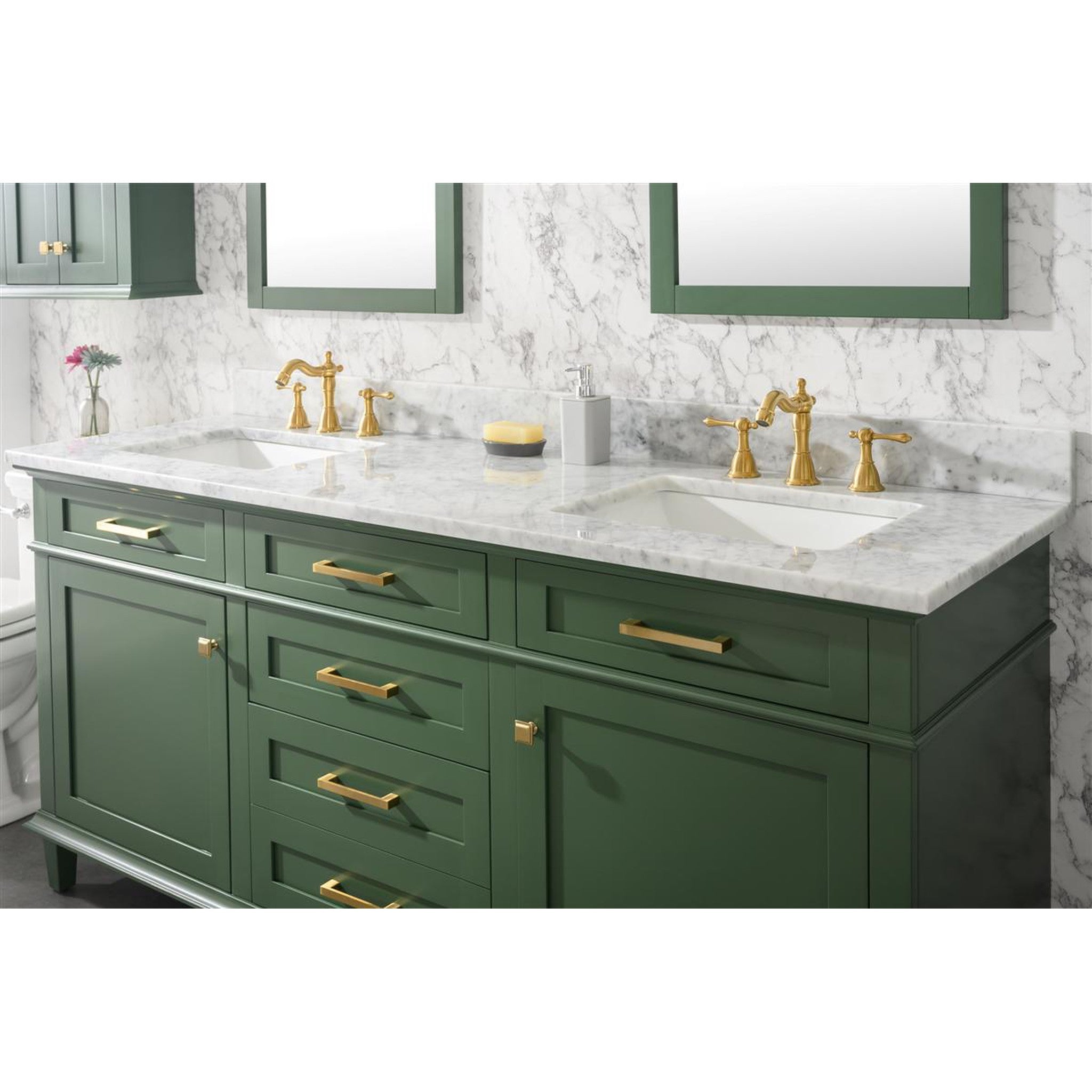 Legion Furniture 72" Vogue Green Double Single Sink Vanity Cabinet With Carrara White Top