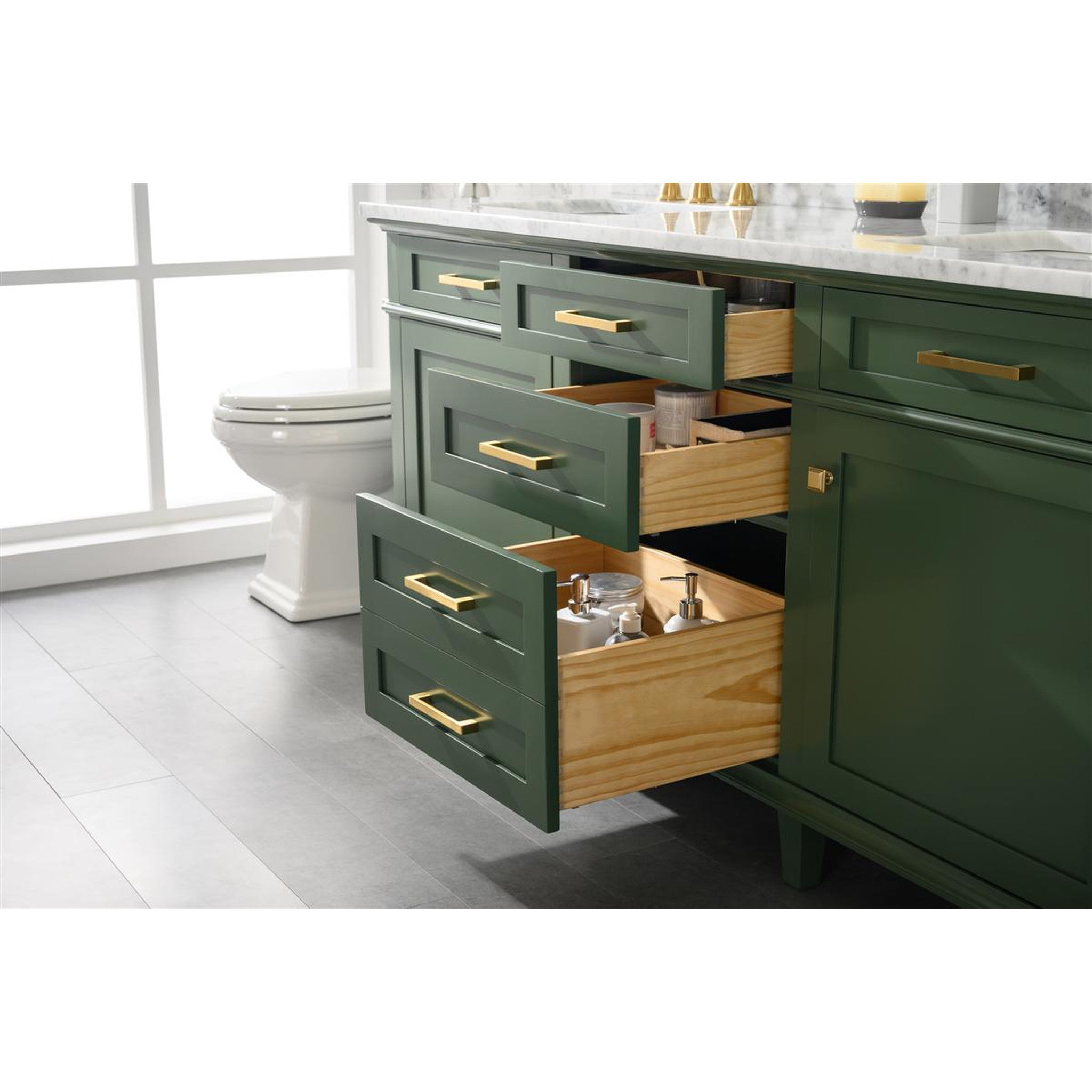 Legion Furniture 72" Vogue Green Double Single Sink Vanity Cabinet With Carrara White Top