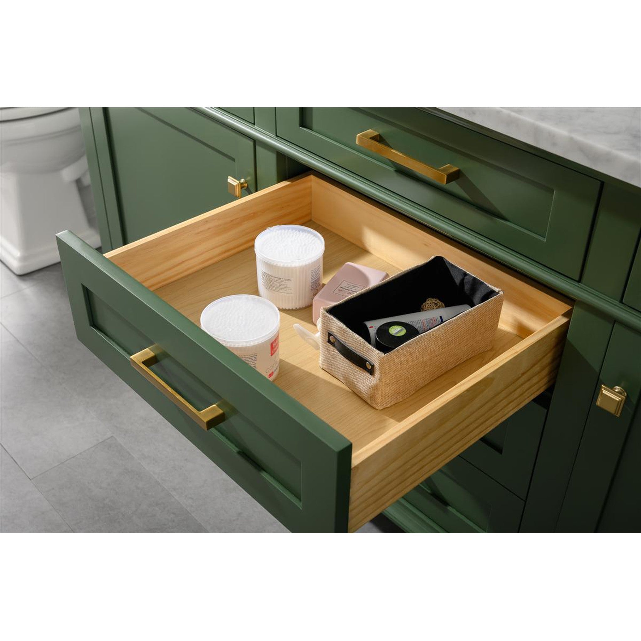 Legion Furniture 72" Vogue Green Double Single Sink Vanity Cabinet With Carrara White Top