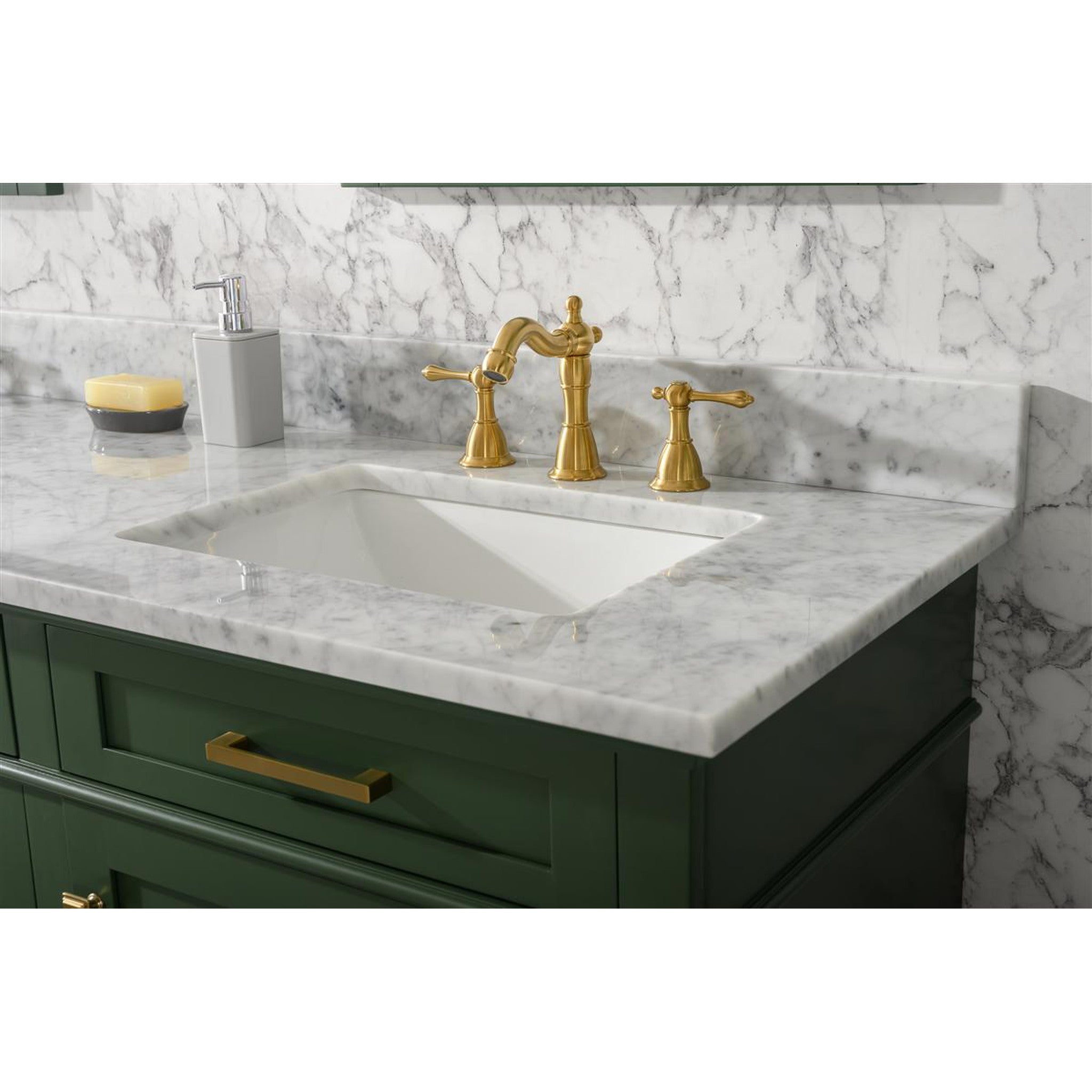 Legion Furniture 72" Vogue Green Double Single Sink Vanity Cabinet With Carrara White Top