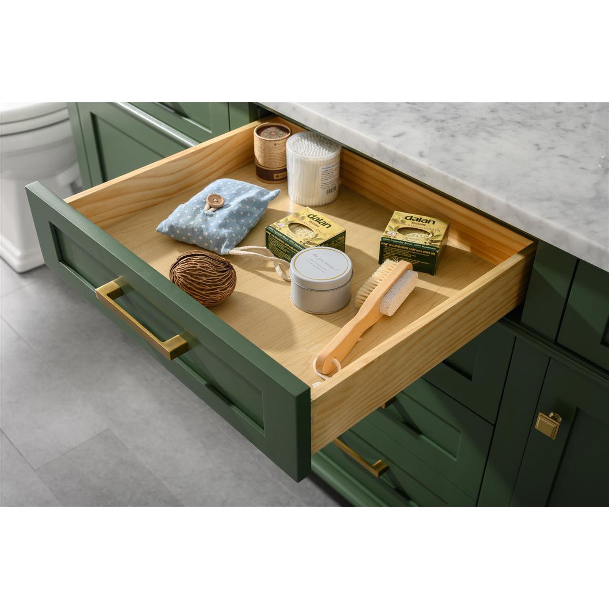 Legion Furniture 72" Vogue Green Double Single Sink Vanity Cabinet With Carrara White Top