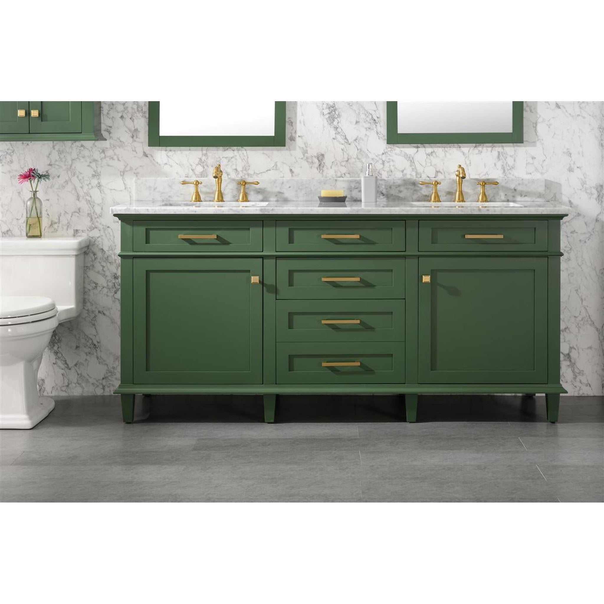 Legion Furniture 72" Vogue Green Double Single Sink Vanity Cabinet With Carrara White Top