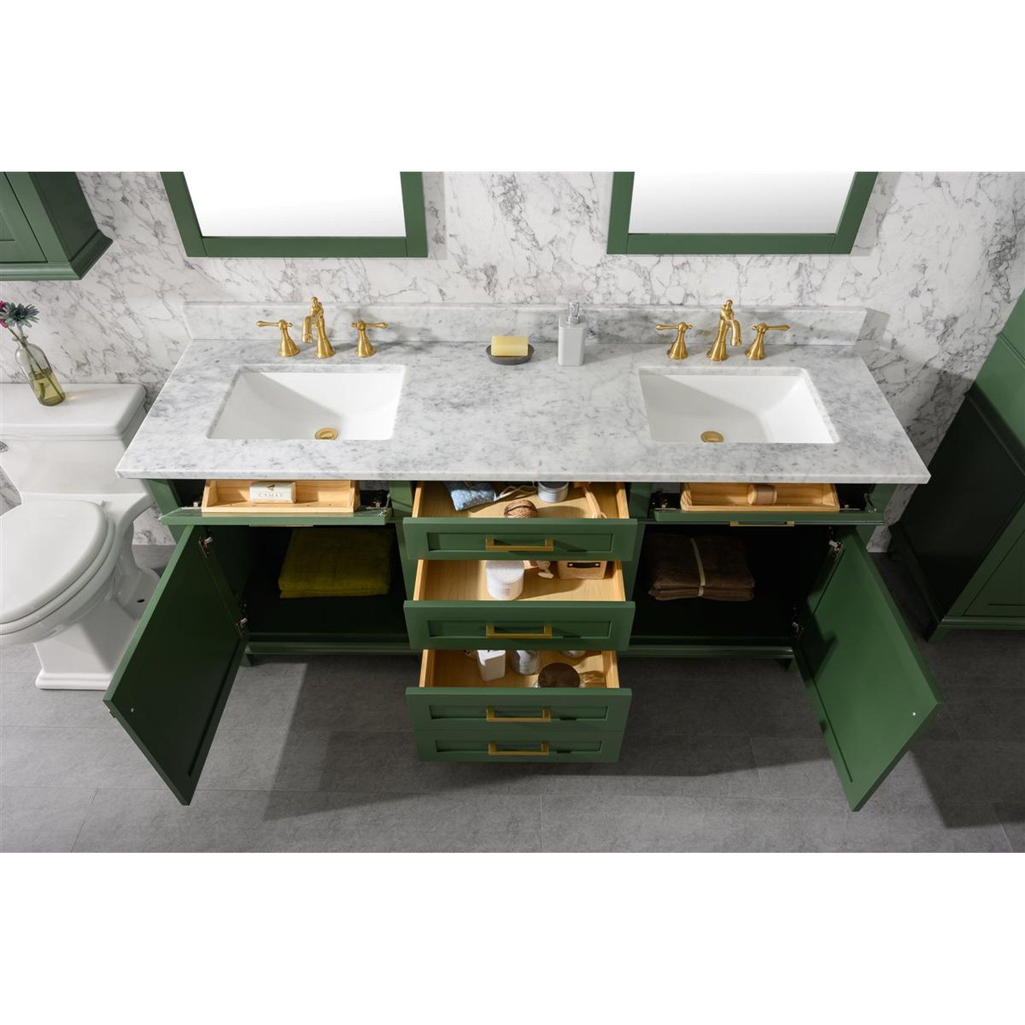 Legion Furniture 72" Vogue Green Double Single Sink Vanity Cabinet With Carrara White Top