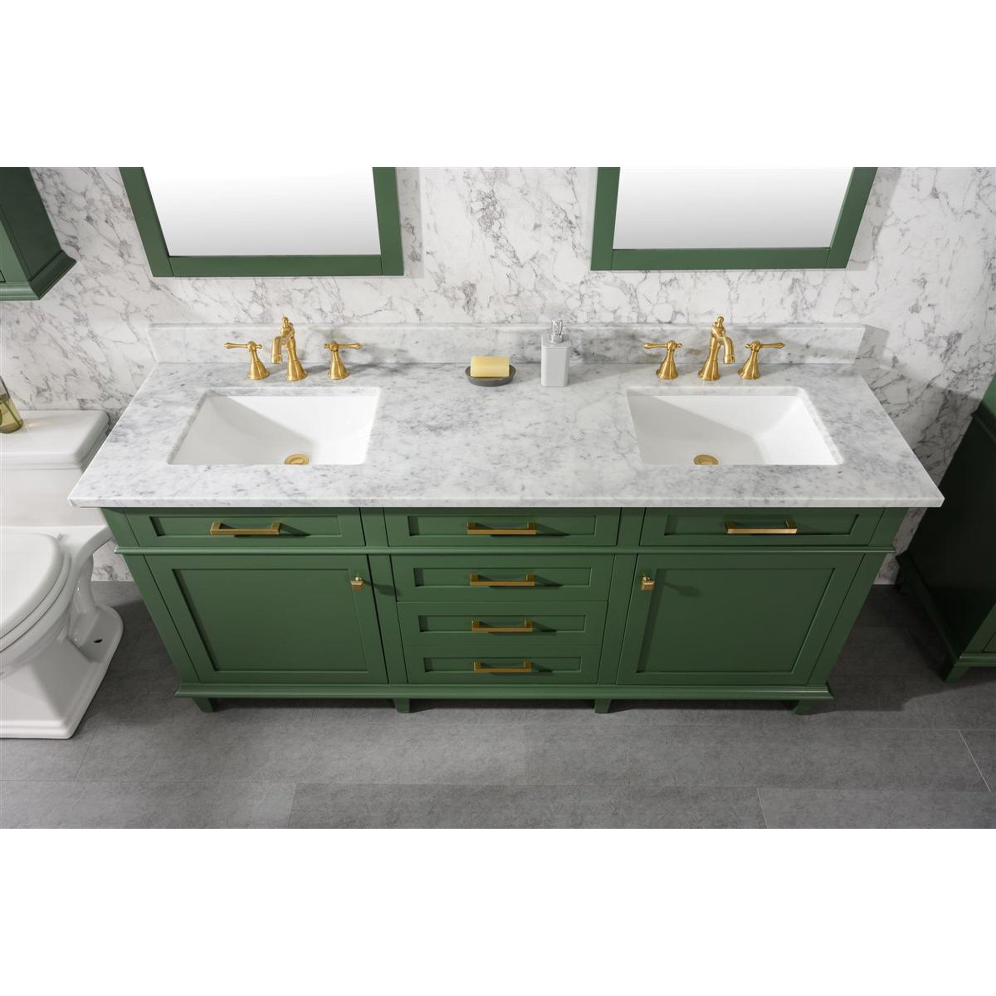 Legion Furniture 72" Vogue Green Double Single Sink Vanity Cabinet With Carrara White Top