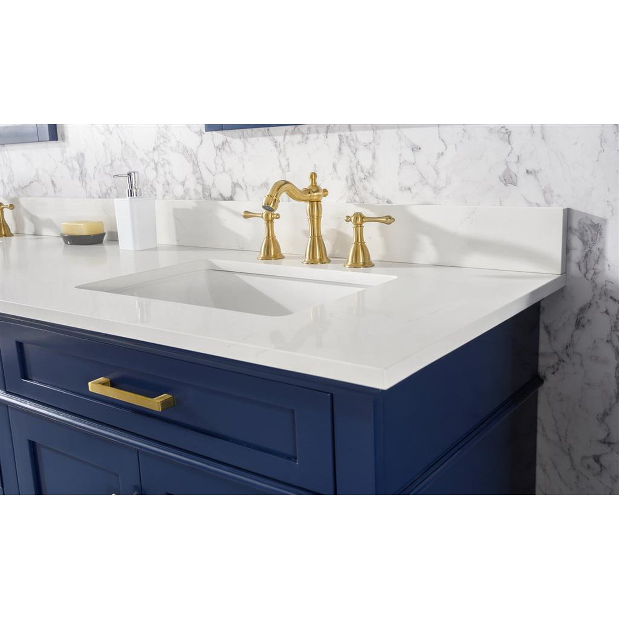 Legion Furniture WLF2280-B 80 Inch Blue Double Sink Vanity Cabinet with Carrara White Quartz Top