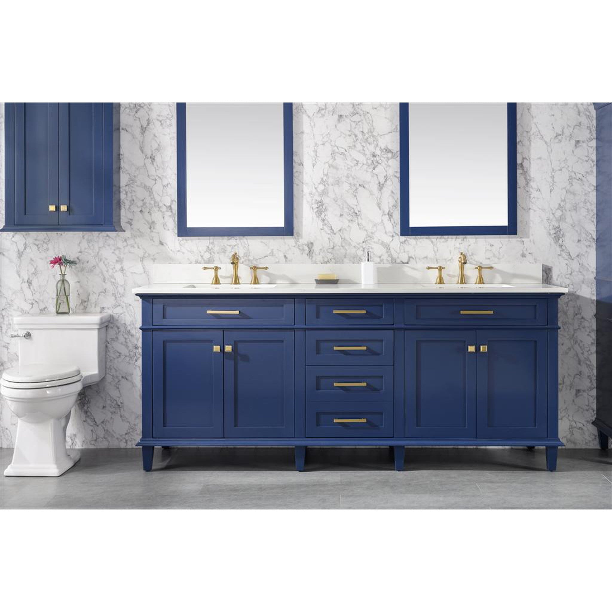 Legion Furniture WLF2280-B 80 Inch Blue Double Sink Vanity Cabinet with Carrara White Quartz Top