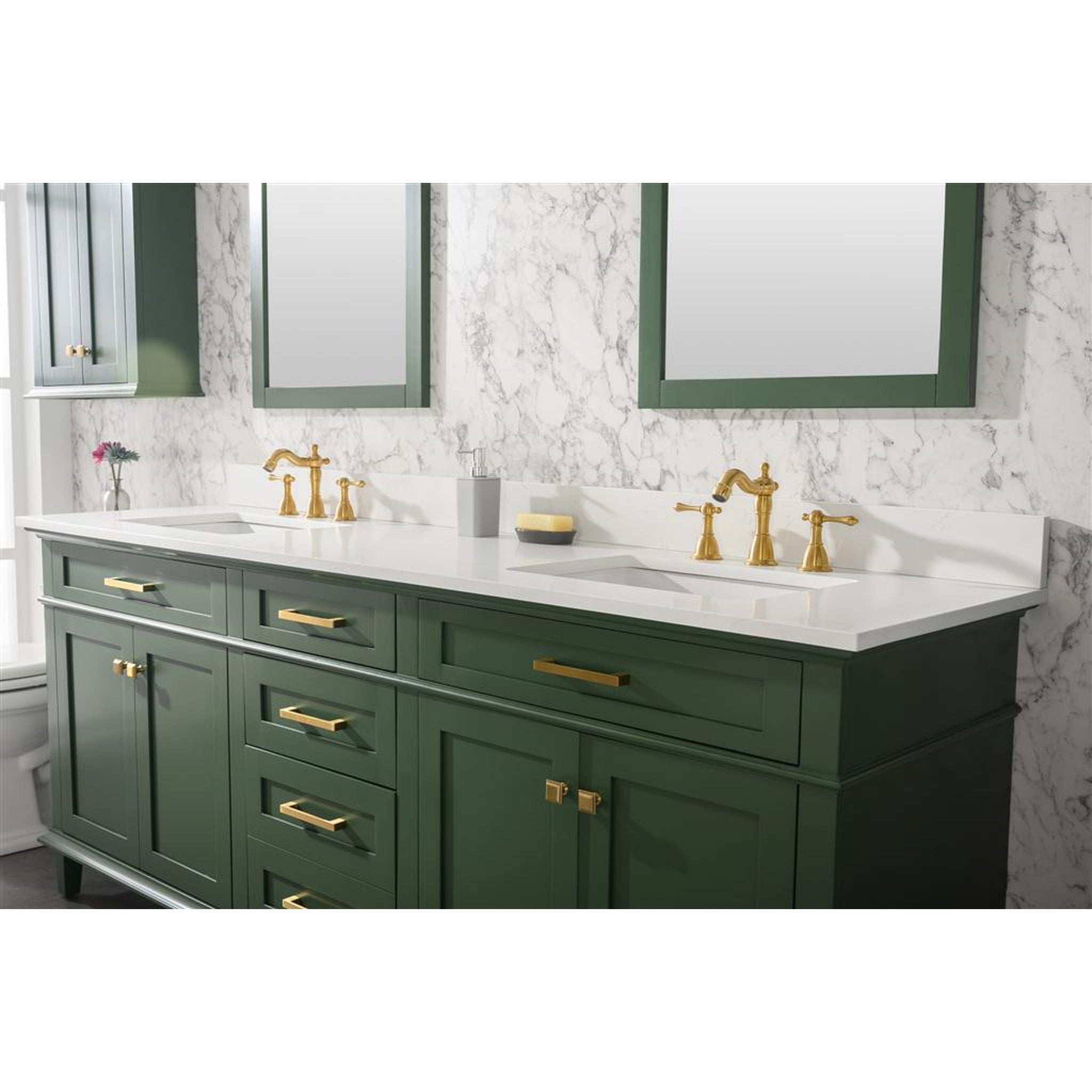 Legion Furniture 80" Vogue Green Double Single Sink Vanity Cabinet With Carrara White Quartz Top Wlf2280-cw-qz