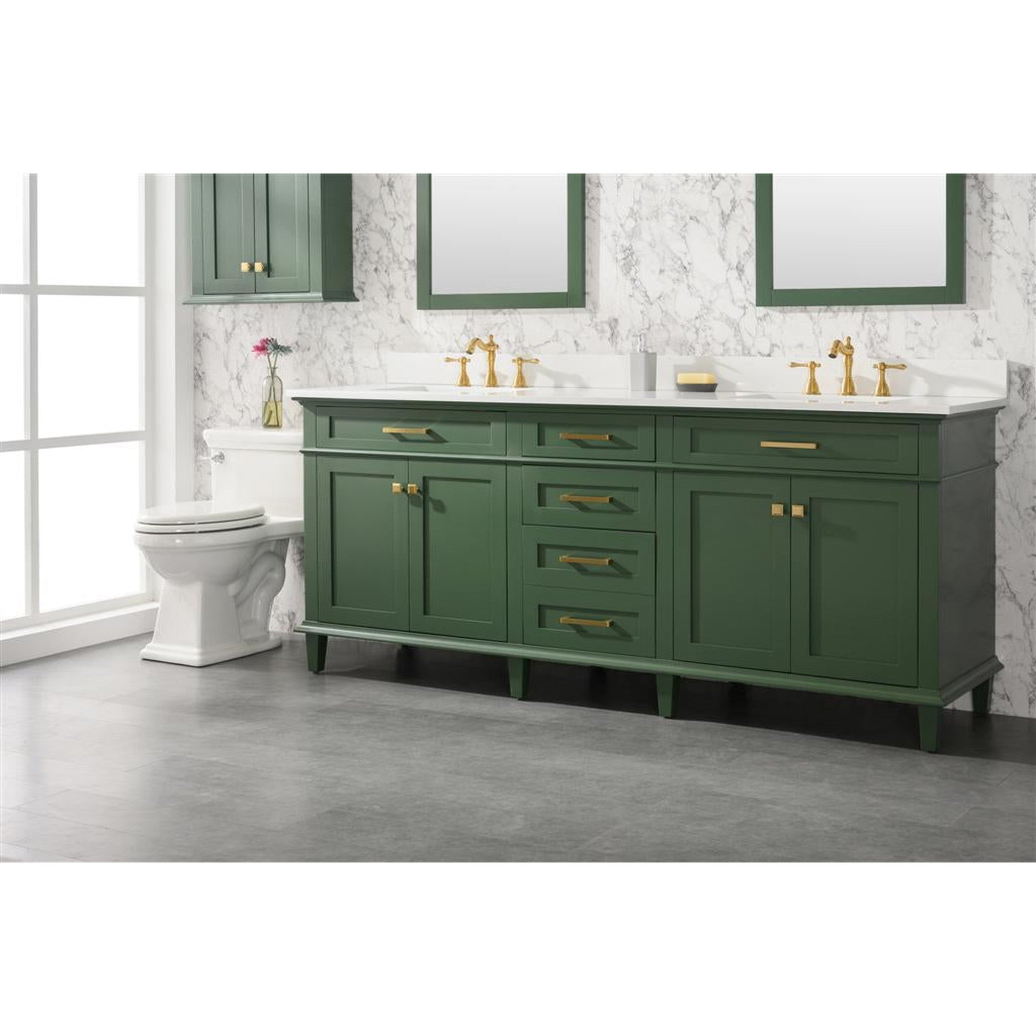 Legion Furniture 80" Vogue Green Double Single Sink Vanity Cabinet With Carrara White Quartz Top Wlf2280-cw-qz