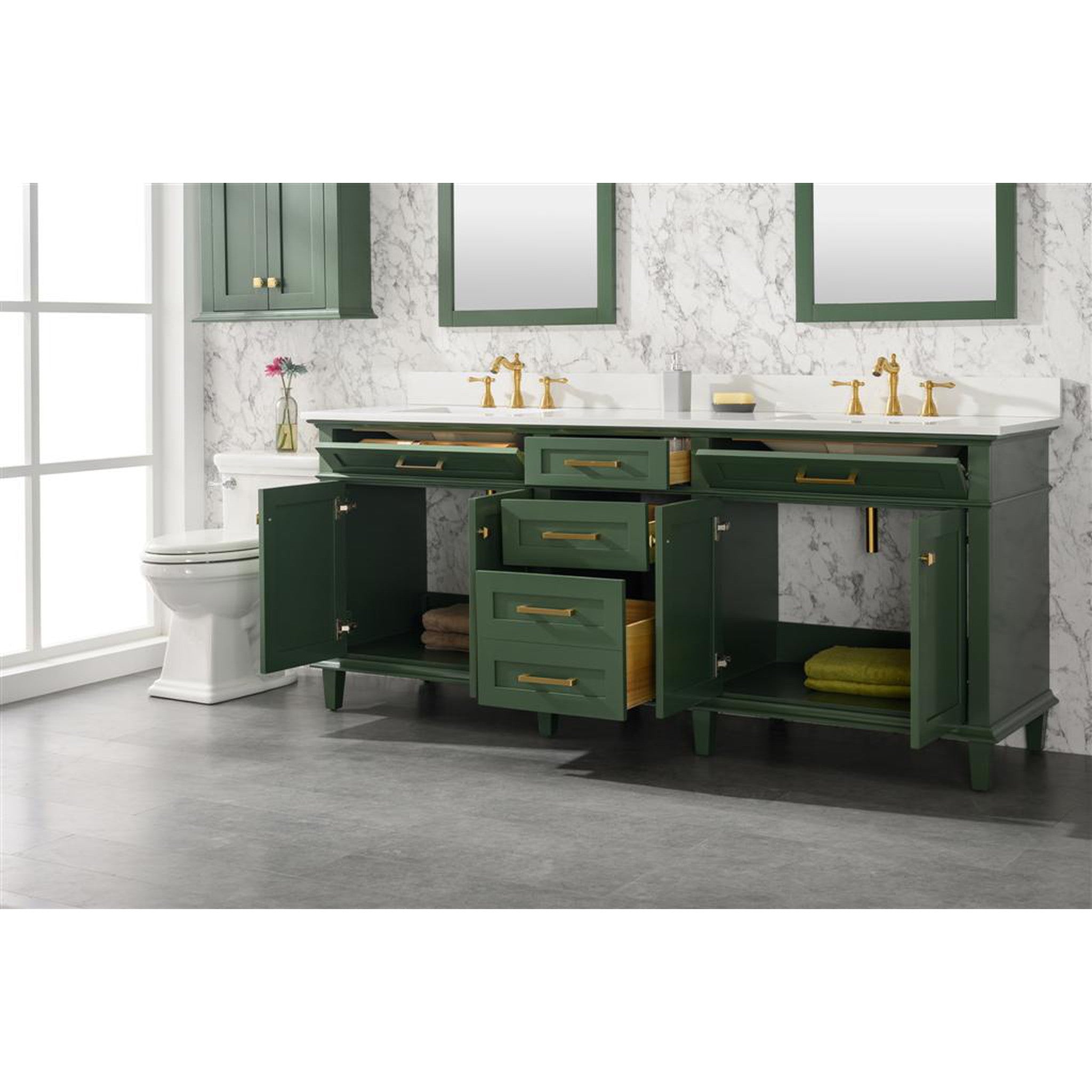 Legion Furniture 80" Vogue Green Double Single Sink Vanity Cabinet With Carrara White Quartz Top Wlf2280-cw-qz