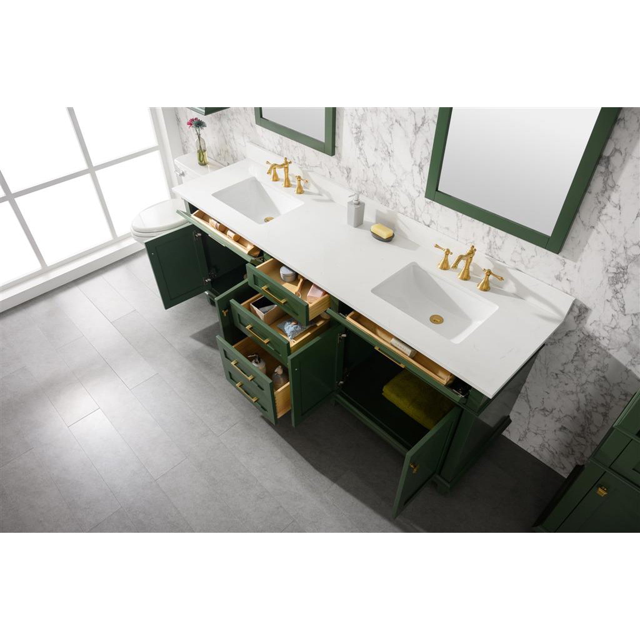 Legion Furniture 80" Vogue Green Double Single Sink Vanity Cabinet With Carrara White Quartz Top Wlf2280-cw-qz