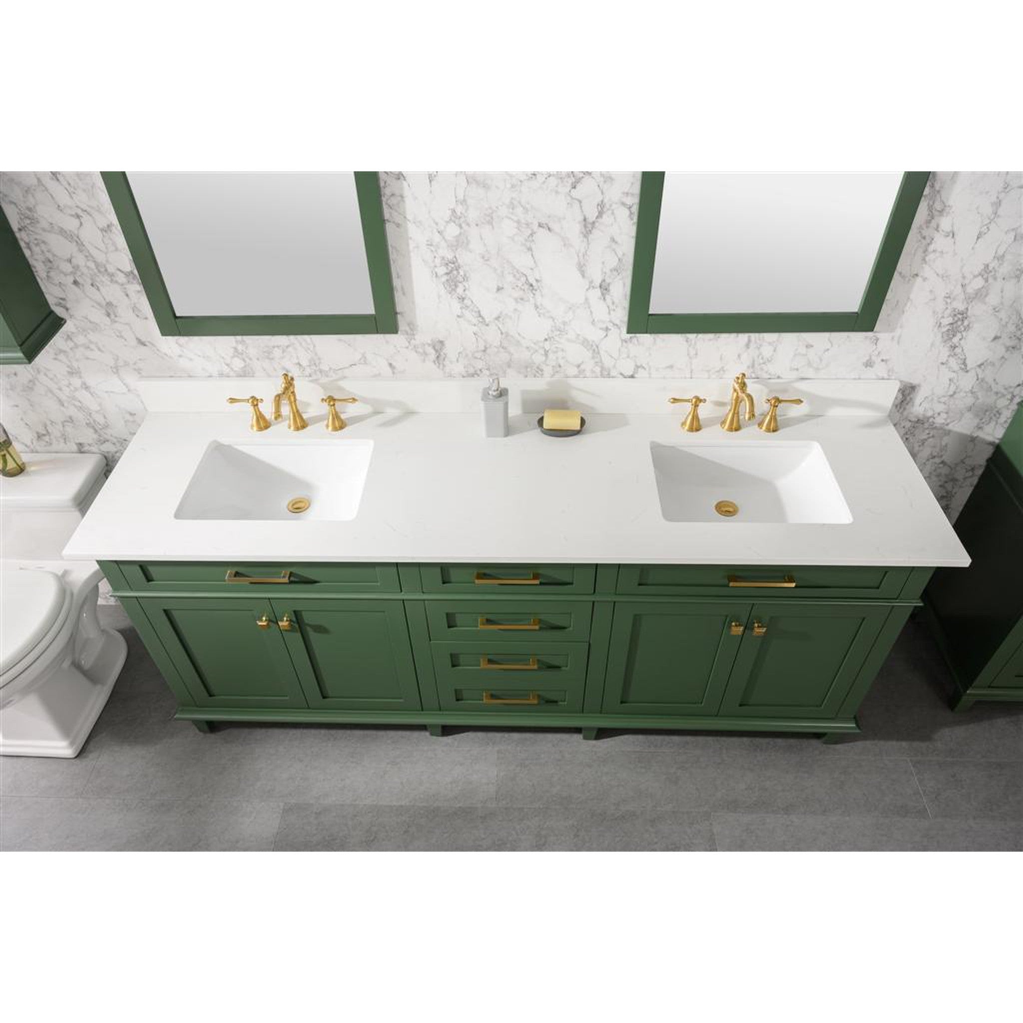 Legion Furniture 80" Vogue Green Double Single Sink Vanity Cabinet With Carrara White Quartz Top Wlf2280-cw-qz