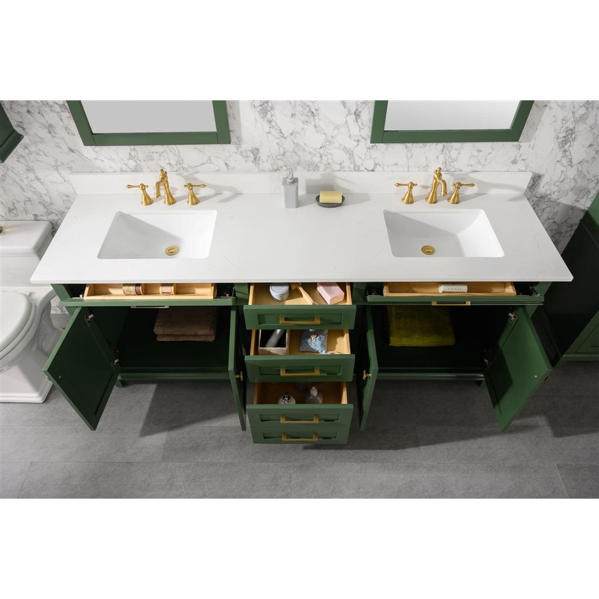 Legion Furniture 80" Vogue Green Double Single Sink Vanity Cabinet With Carrara White Quartz Top Wlf2280-cw-qz