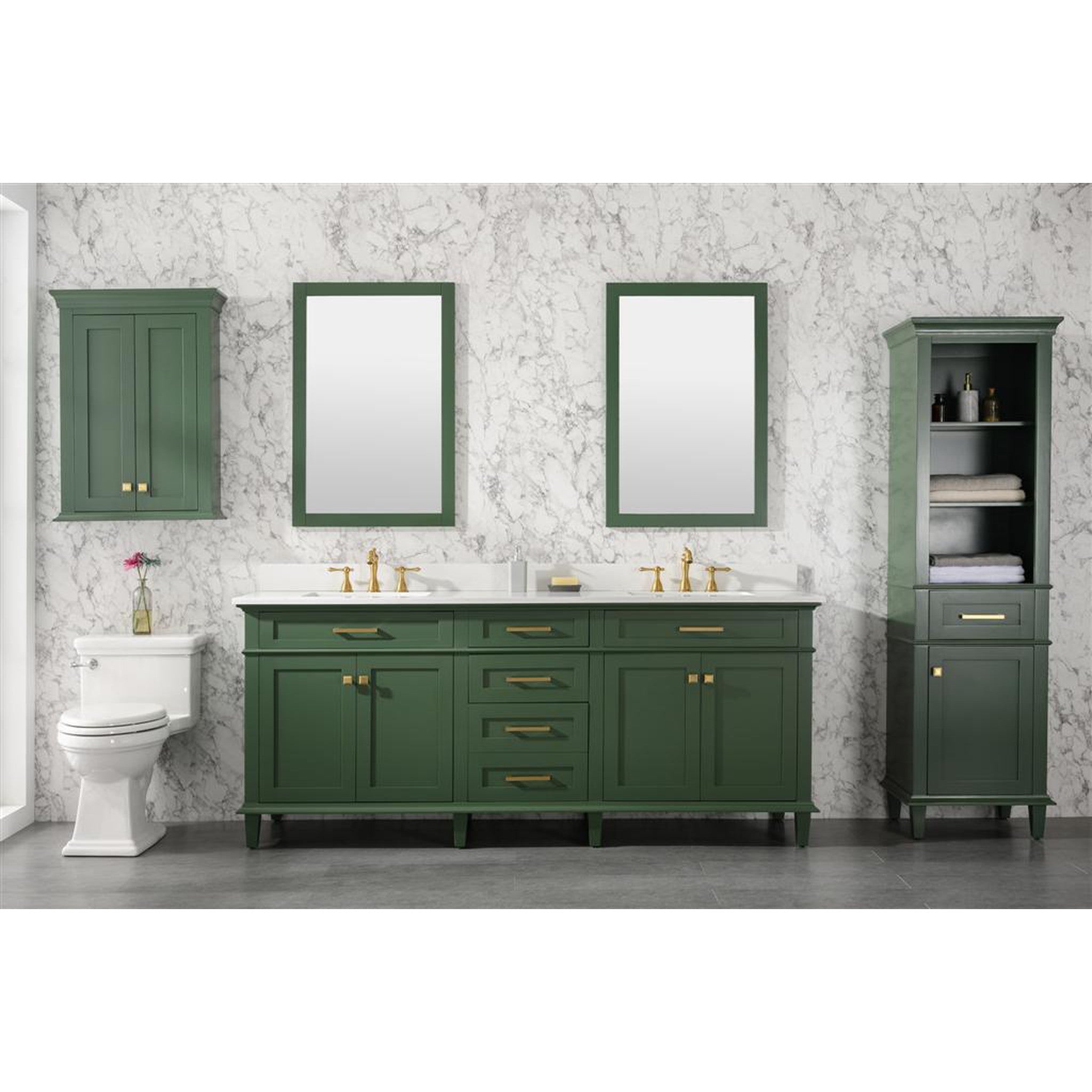 Legion Furniture 80" Vogue Green Double Single Sink Vanity Cabinet With Carrara White Quartz Top Wlf2280-cw-qz