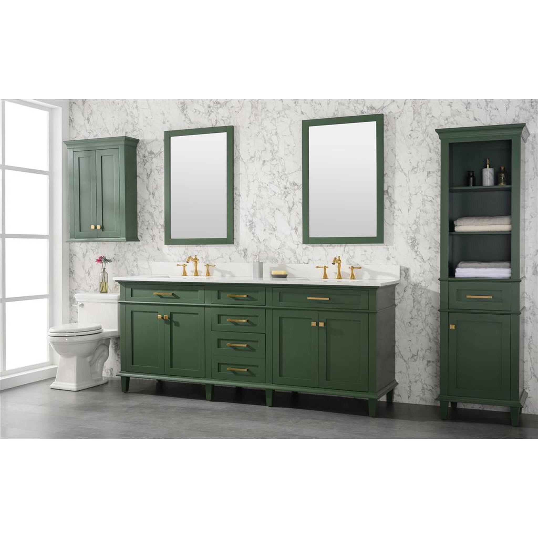 Legion Furniture 80" Vogue Green Double Single Sink Vanity Cabinet With Carrara White Quartz Top Wlf2280-cw-qz