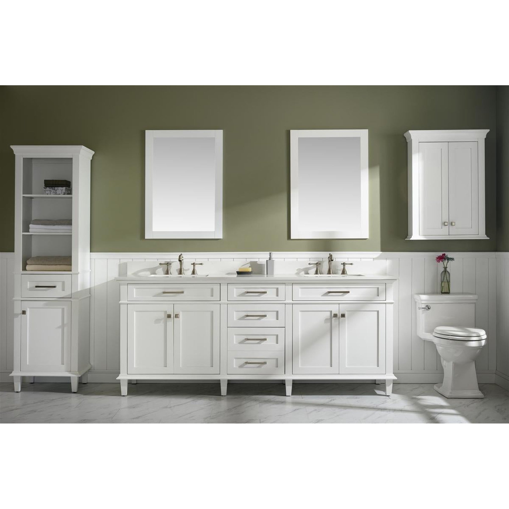 Legion Furniture WLF2280-W 80 Inch White Double Single Sink Vanity Cabinet with Carrara White Quartz Top