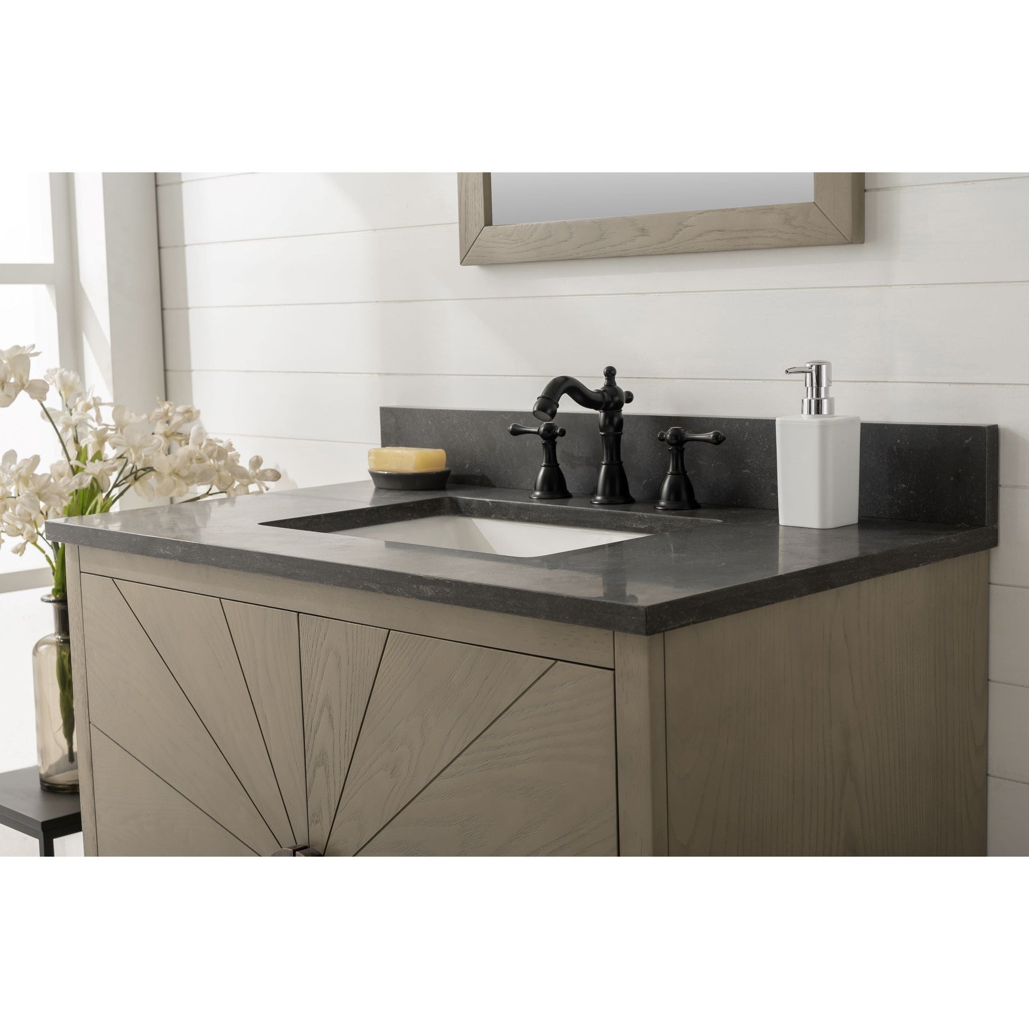 Legion Furniture 36" Antique Gray Oak Vanity With Blue Limestone Top