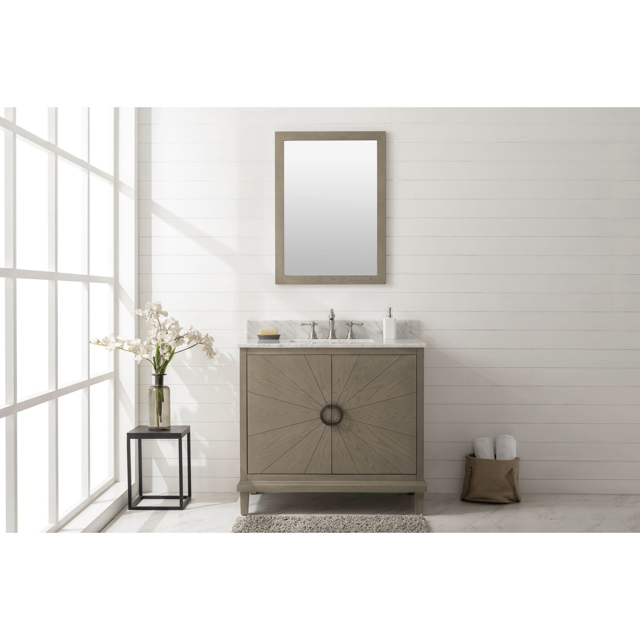 Legion Furniture 36" Antique Gray Oak Vanity With Carrara White Top