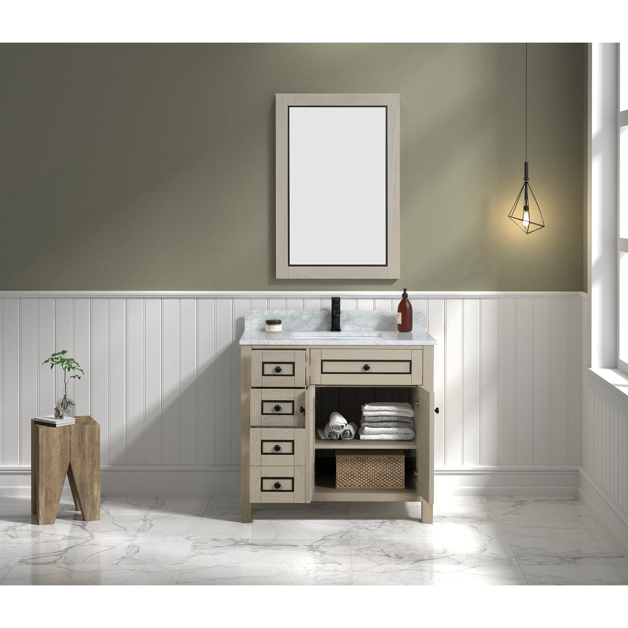 Legion Furniture 36" Light Oak Finish Sink Vanity Cabinet With Carrara White Top