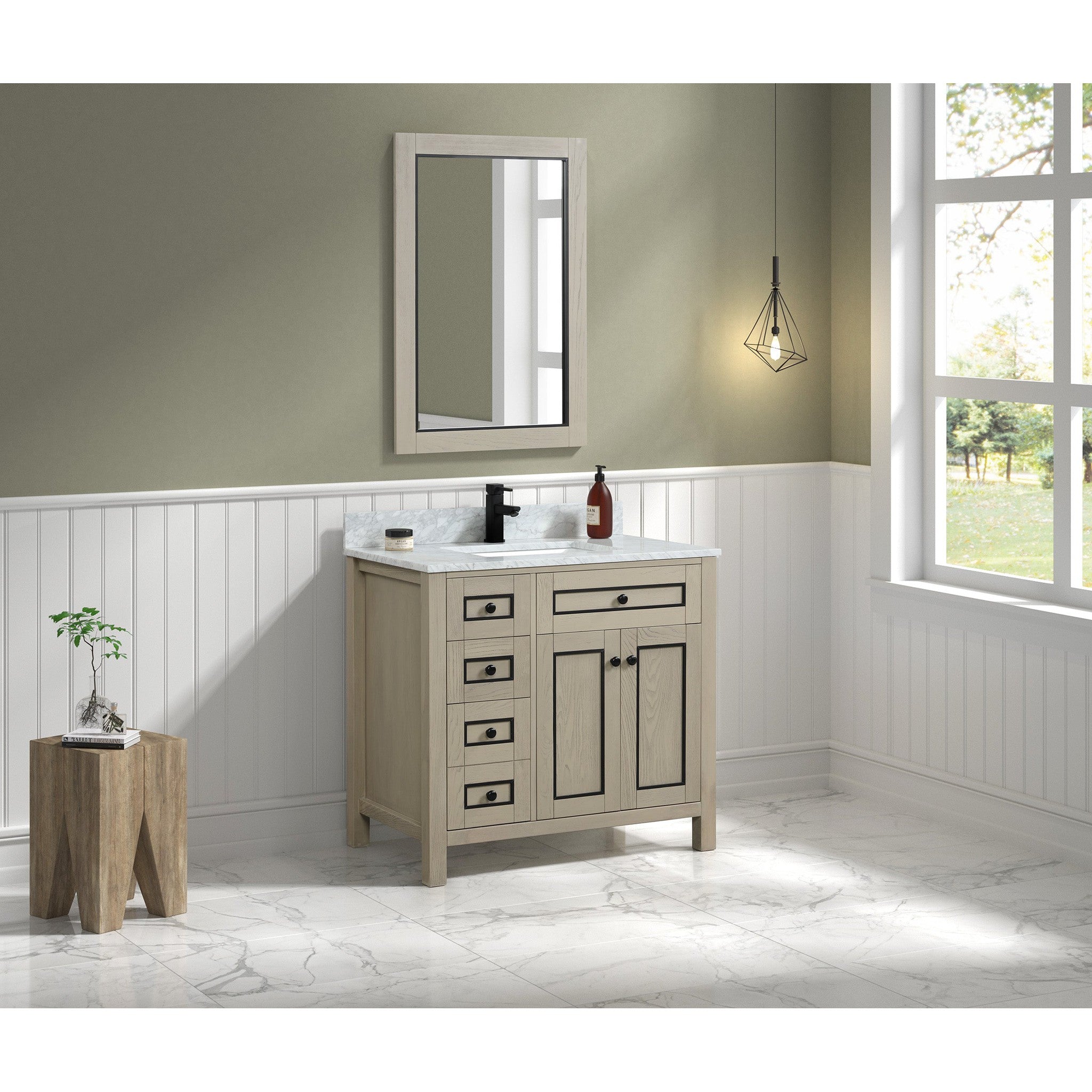 Legion Furniture 36" Light Oak Finish Sink Vanity Cabinet With Carrara White Top