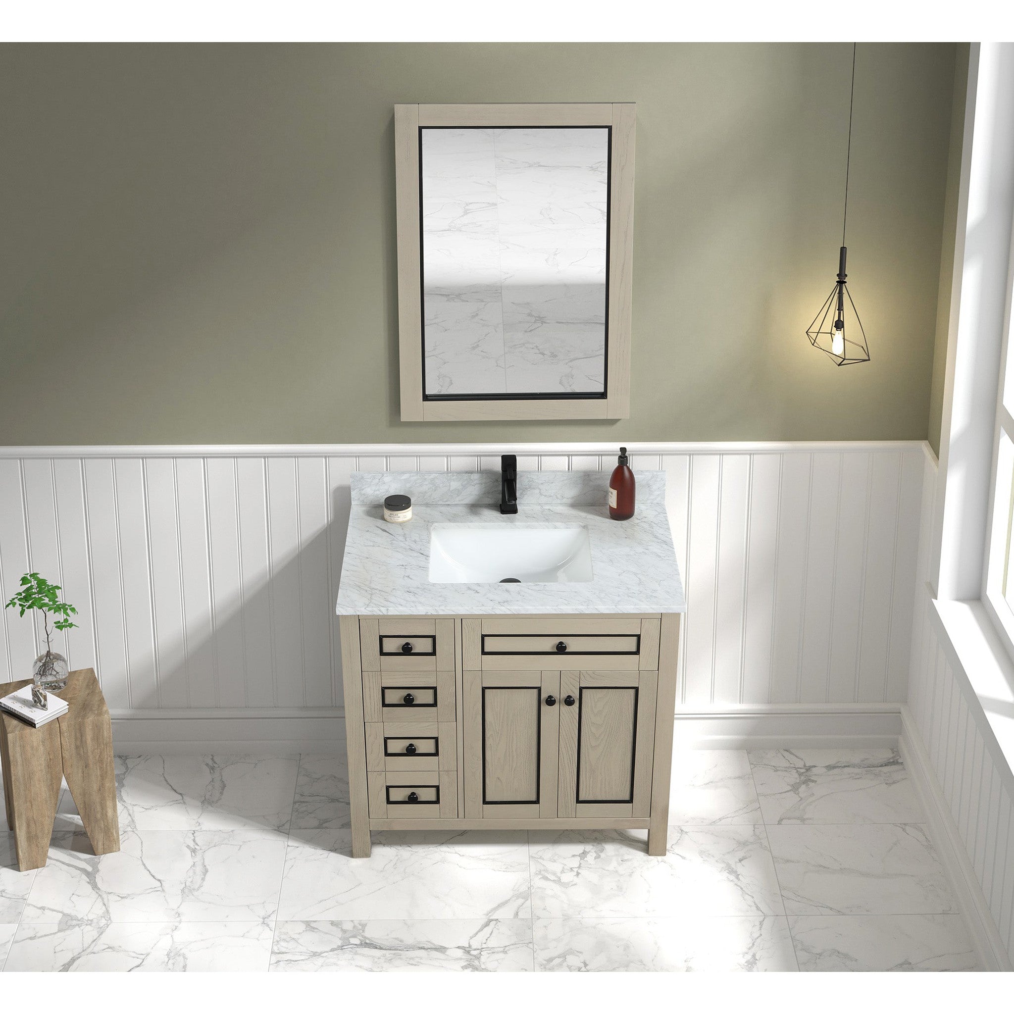 Legion Furniture 36" Light Oak Finish Sink Vanity Cabinet With Carrara White Top