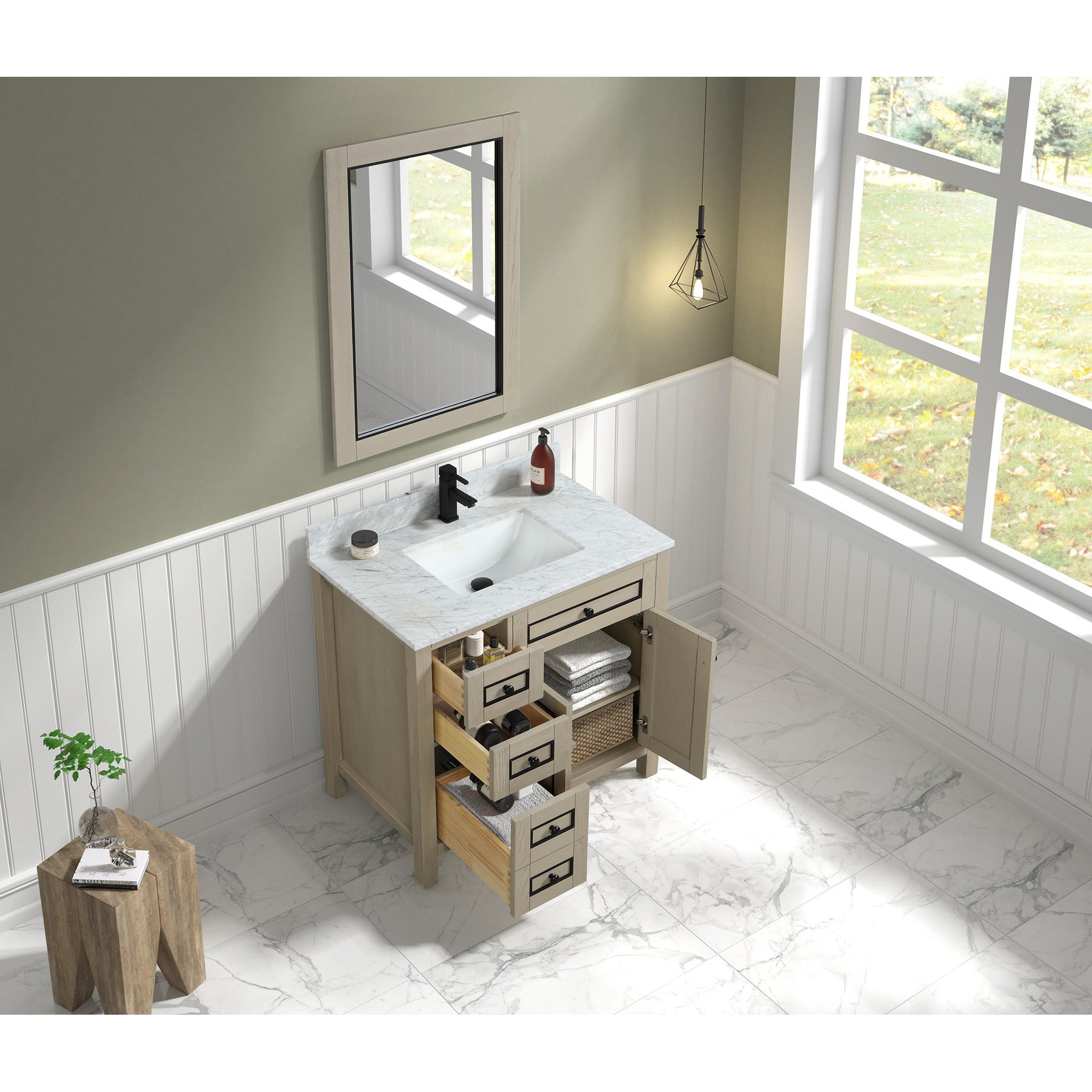 Legion Furniture 36" Light Oak Finish Sink Vanity Cabinet With Carrara White Top