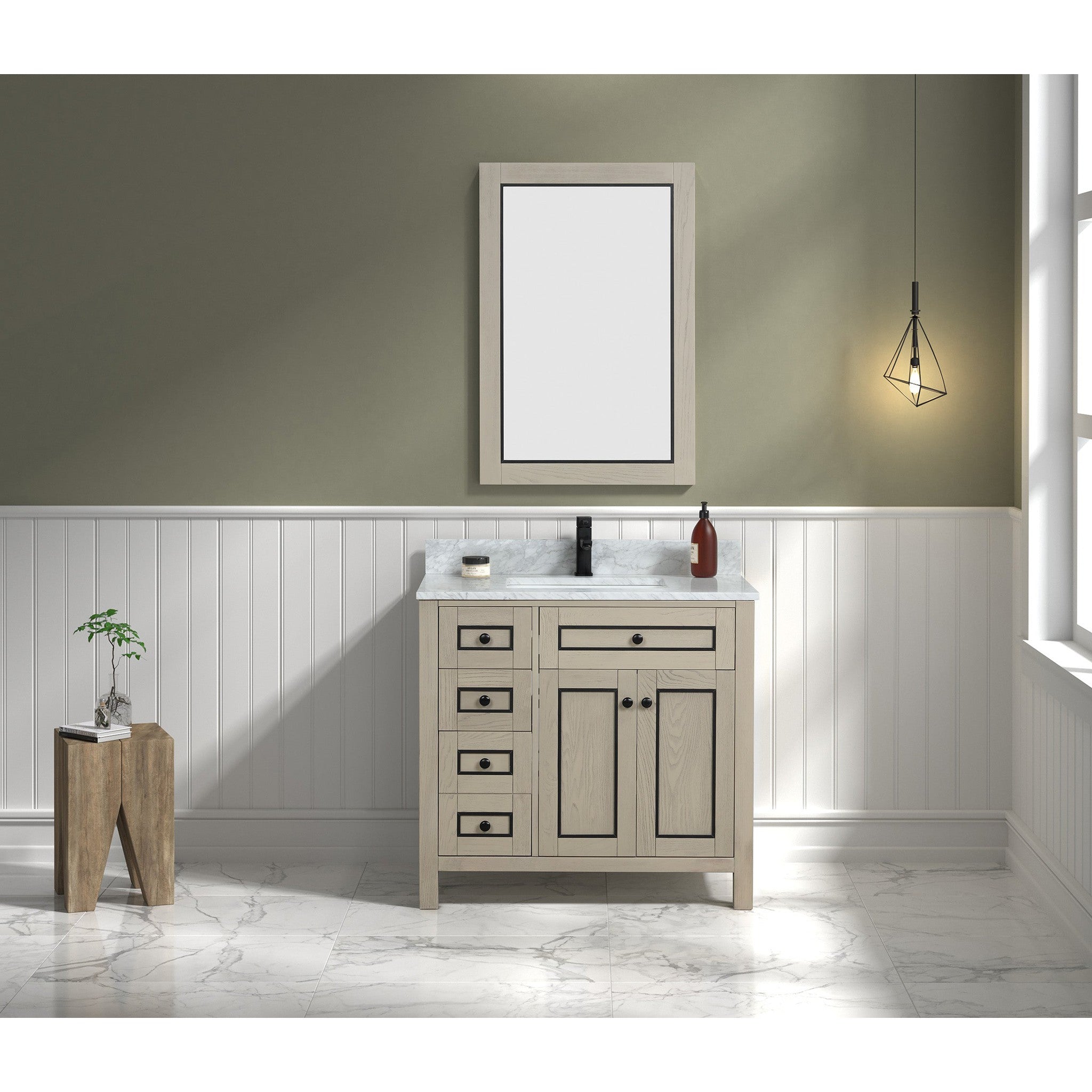 Legion Furniture 36" Light Oak Finish Sink Vanity Cabinet With Carrara White Top